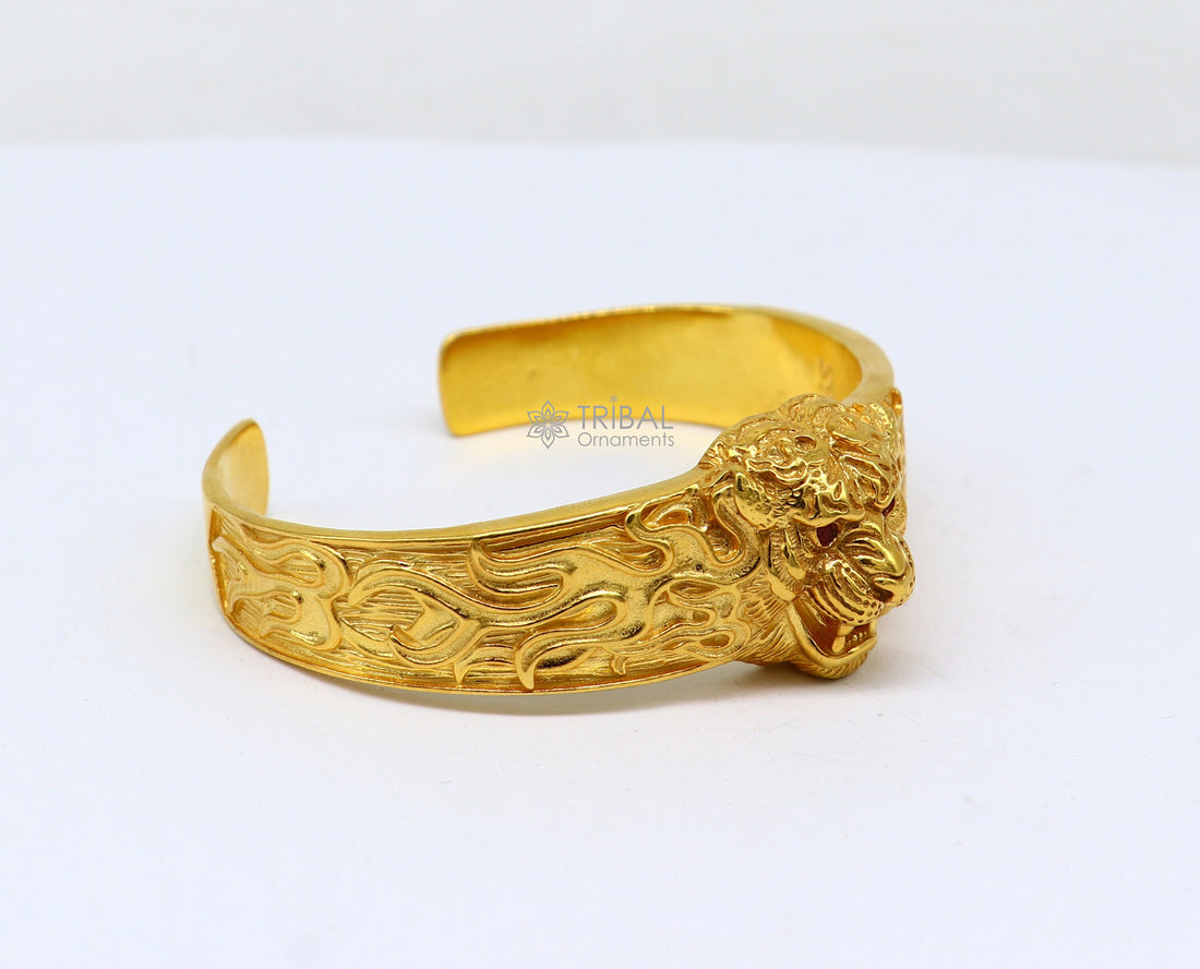 925 Sterling silver handmade excellent lion face solid cuff kada Gold polished bracelet amazing bracelet vintage style men's jewelry cuff147 - TRIBAL ORNAMENTS