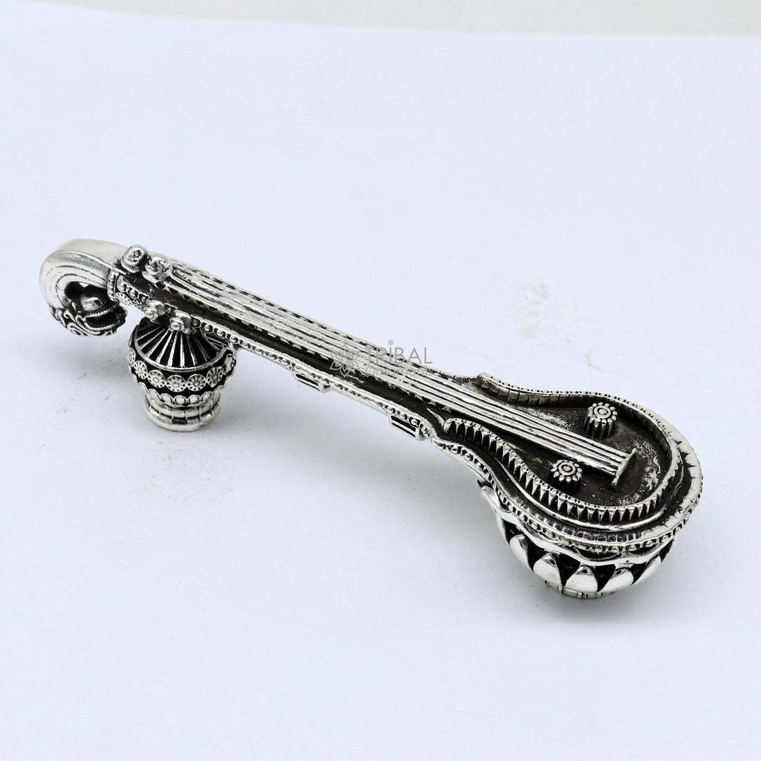 4.5" Maa Saraswati Veena, 925 sterling silver musical instrument Veena for Goddess Sharda, best gifting puja article for Hindu temple art622 - TRIBAL ORNAMENTS