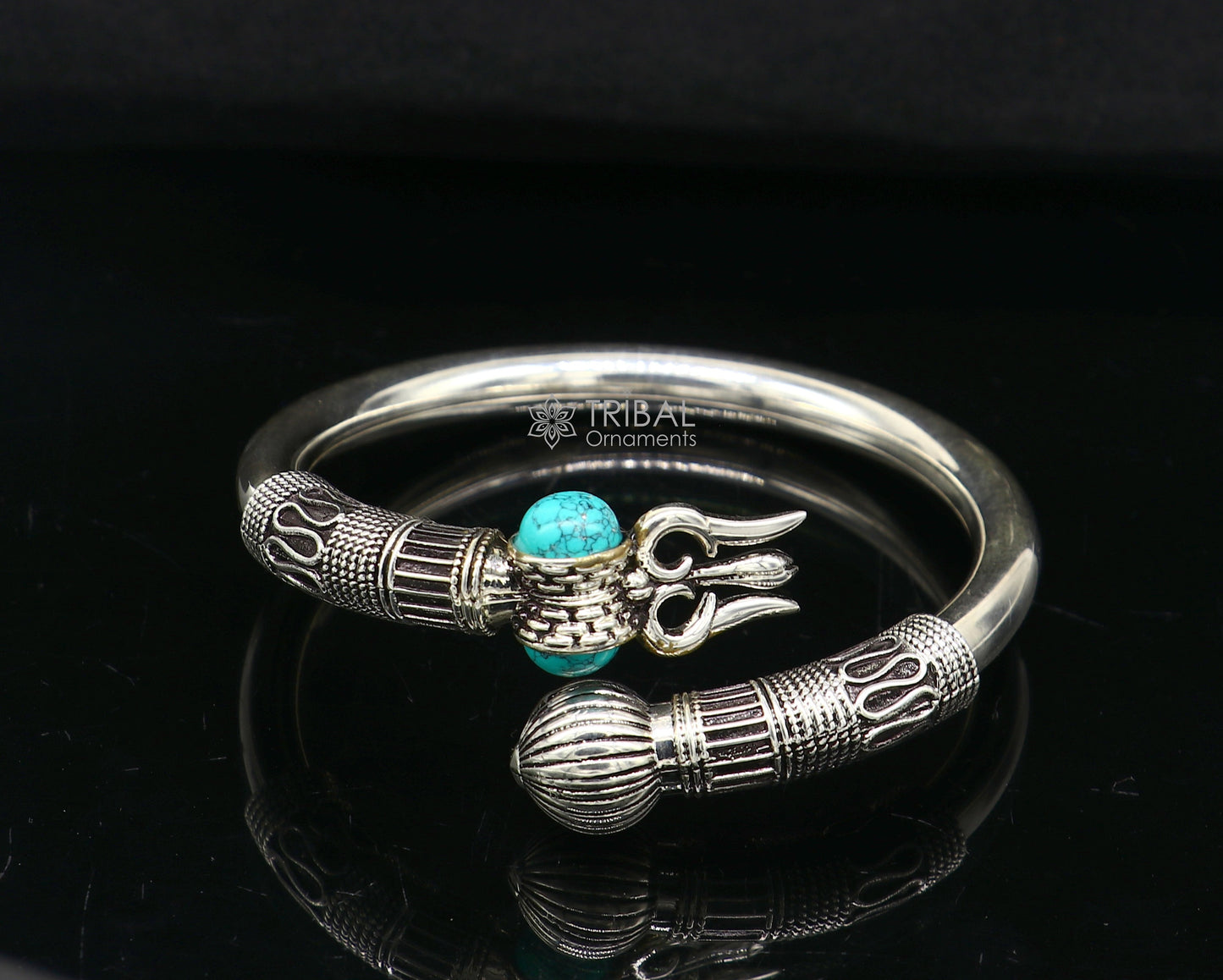 925 sterling silver Vintage design handmade lord Shiva trident kada, bahubali kada bangle Trishul bracelet jewelry turquoise kada nsk616 - TRIBAL ORNAMENTS