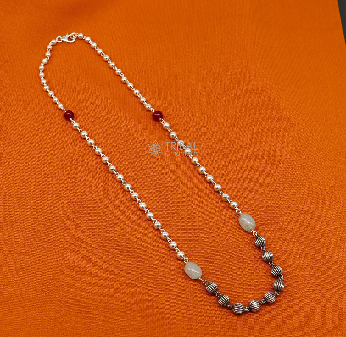 16" to 30" 925 sterling silver customized stylish beaded chain necklace, excellent gifting modern trendy necklace tribal jewelry ch248 - TRIBAL ORNAMENTS