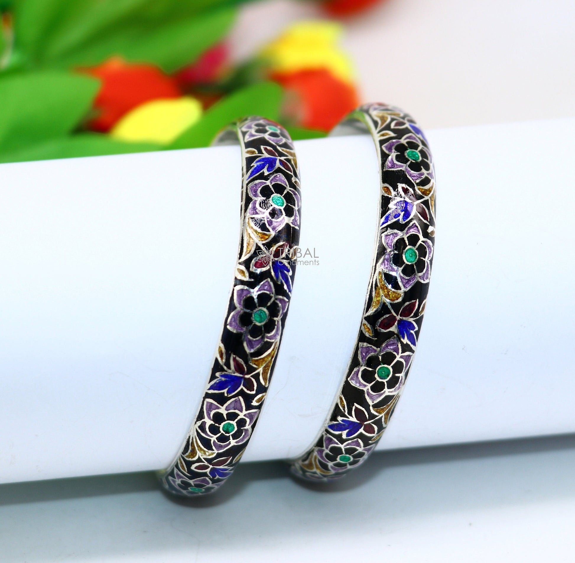 925 Sterling silver handmade amazing meenakari (color enamel )bangle bracelet vintage Cultral trendy style jewelry from india nba353 - TRIBAL ORNAMENTS