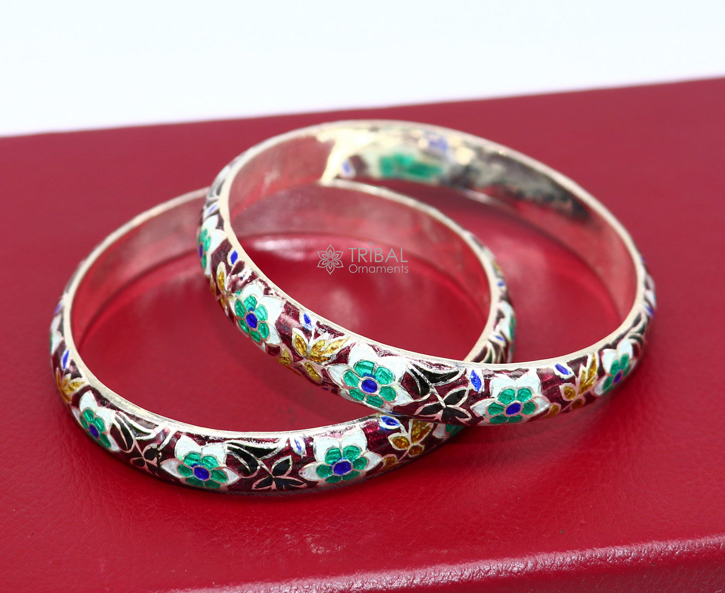 925 Sterling silver handmade amazing meenakari (color enamel )bangle bracelet vintage Cultral trendy style jewelry from india nba354 - TRIBAL ORNAMENTS