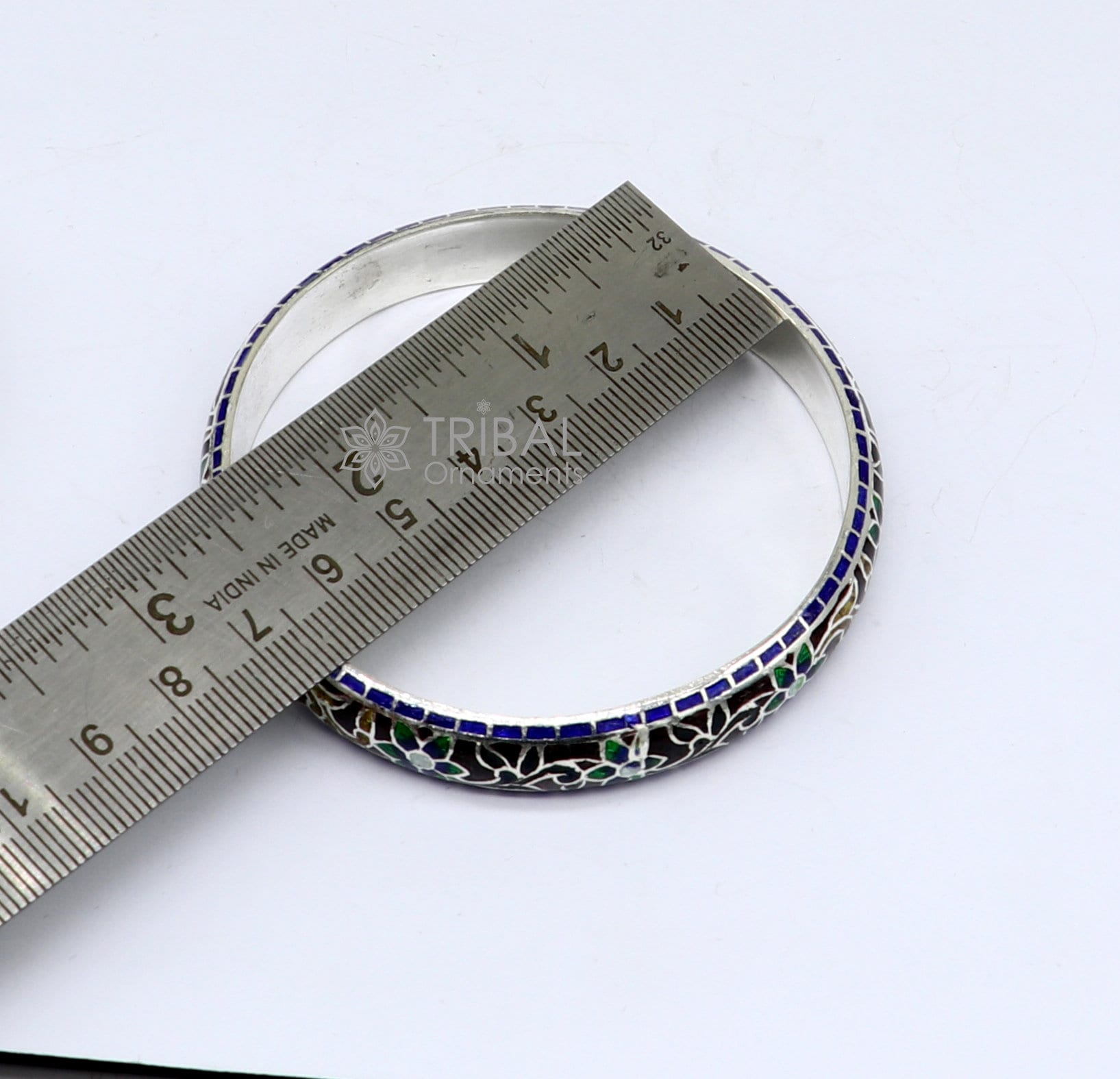 925 Sterling silver handmade amazing meenakari (color enamel )bangle bracelet floral design Cultral trendy style jewelry from india nba358 - TRIBAL ORNAMENTS