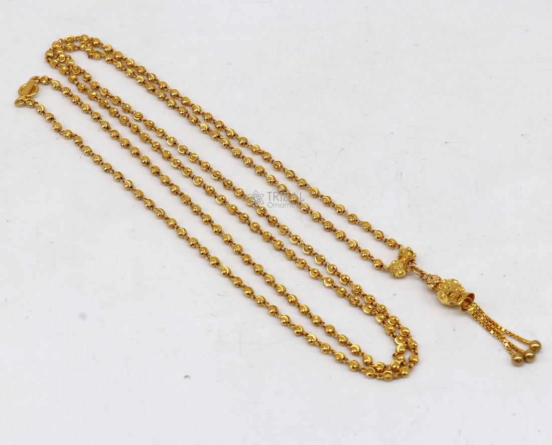 Certified hallmarked 22kt yellow gold beaded chain with solid ball pendant handmade chain girl's gift chain necklace delicate jewelry ch576 - TRIBAL ORNAMENTS