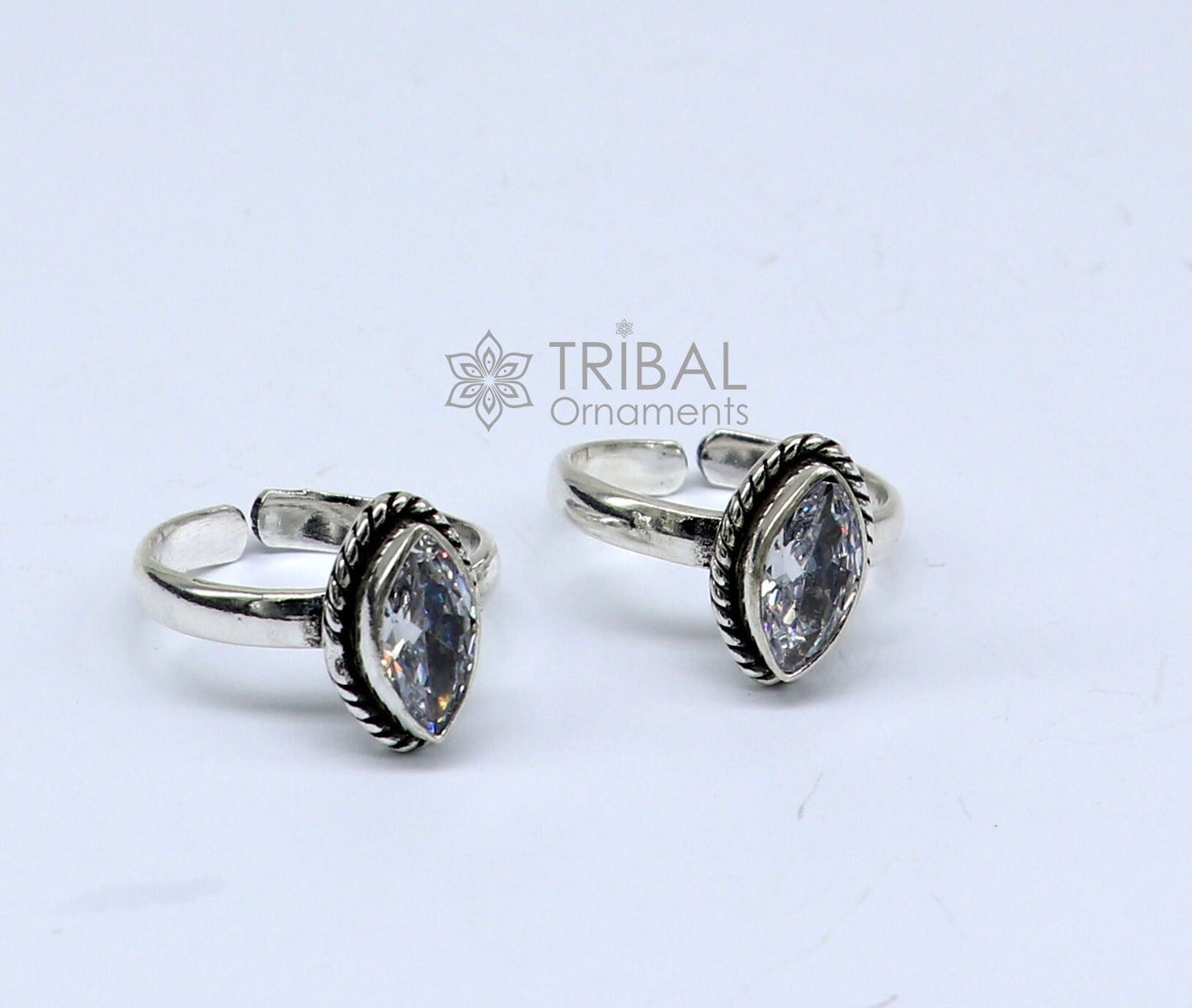 925 sterling silver adjustable size toe ring band Cubic zircon stone tribal belly dance ethnic cultural  jewelry from india ntr88 - TRIBAL ORNAMENTS