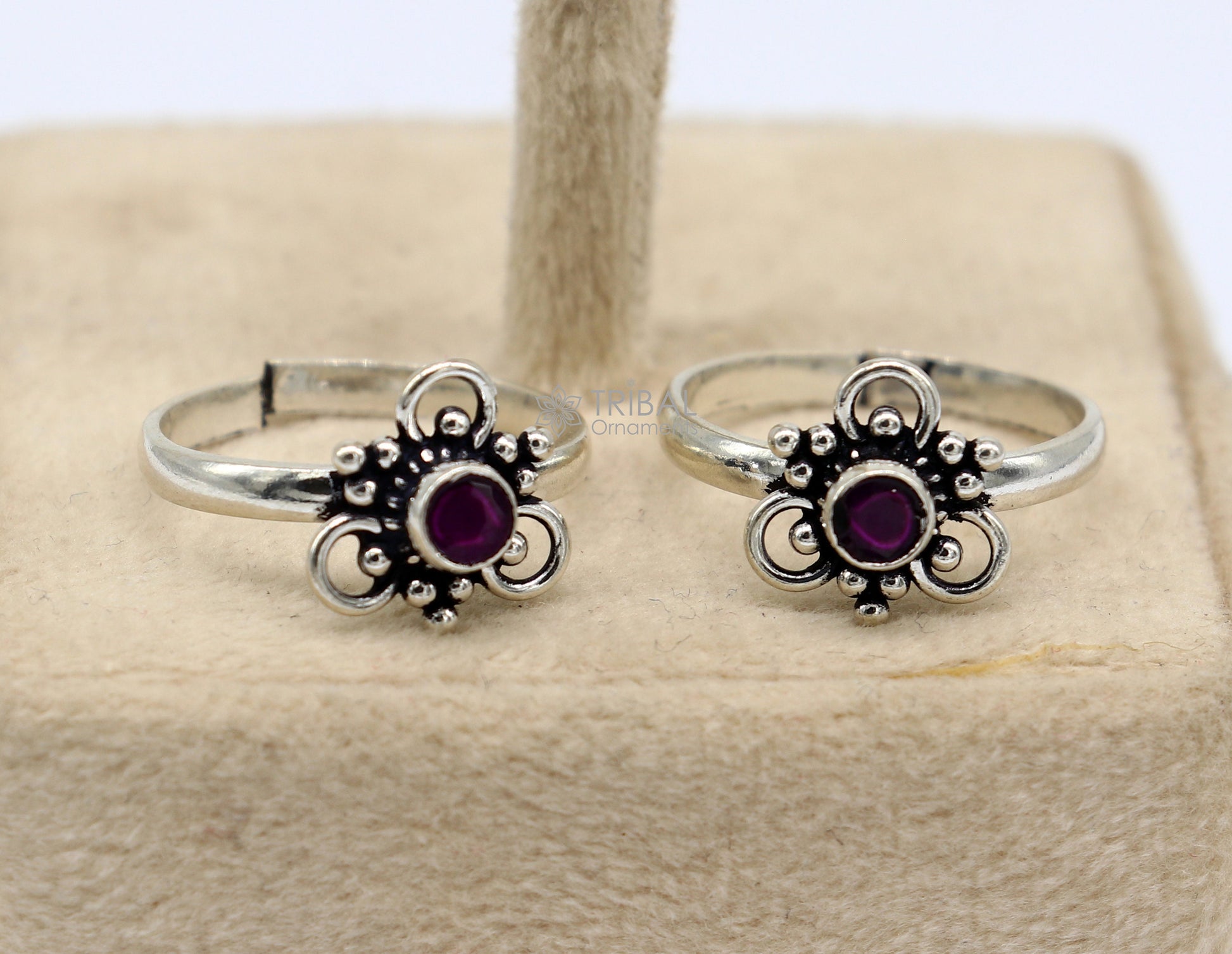 925 sterling silver adjustable size toe ring band red stone tribal belly dance ethnic cultural  jewelry from india ntr90 - TRIBAL ORNAMENTS