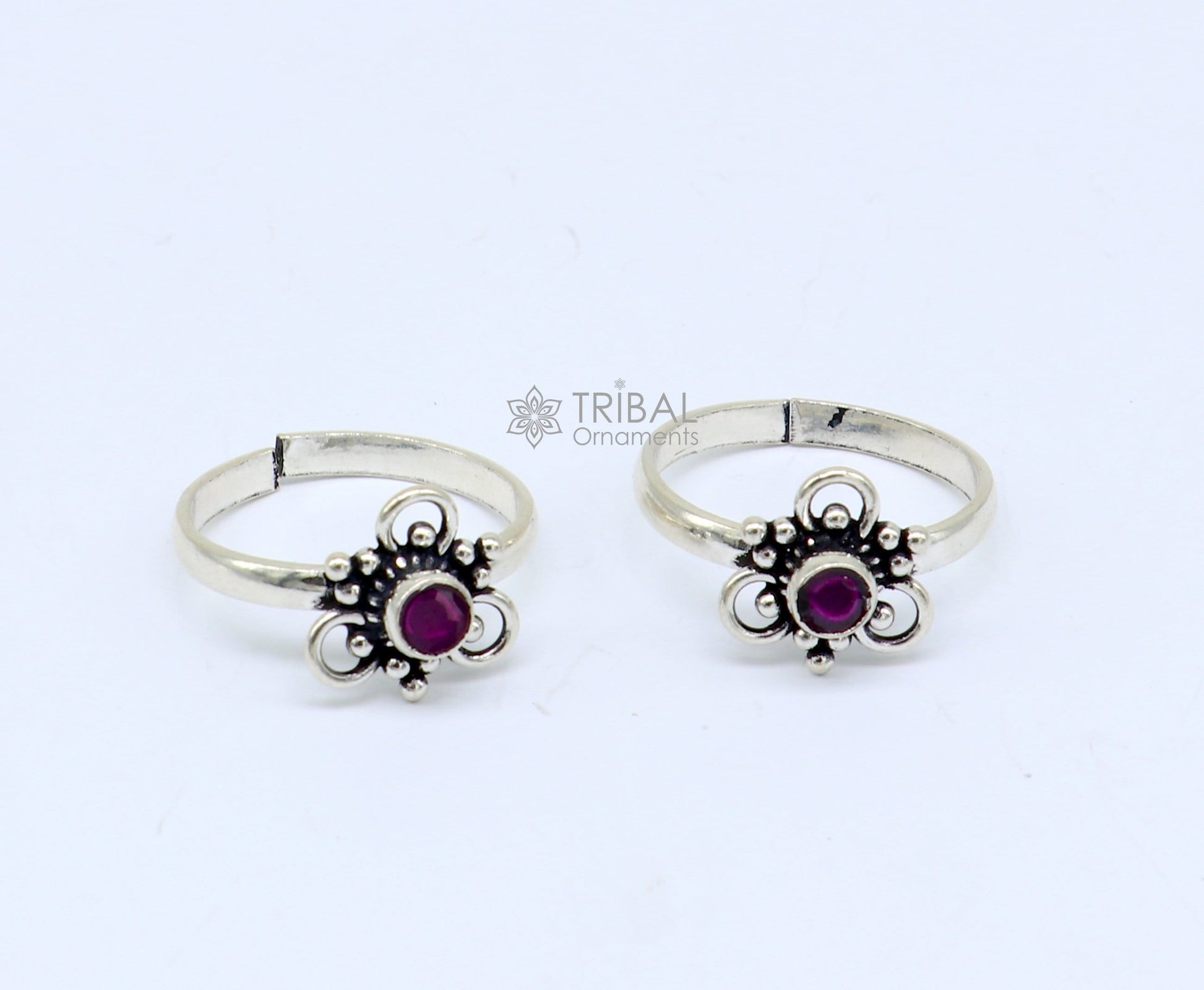 925 sterling silver adjustable size toe ring band red stone tribal belly dance ethnic cultural  jewelry from india ntr90 - TRIBAL ORNAMENTS