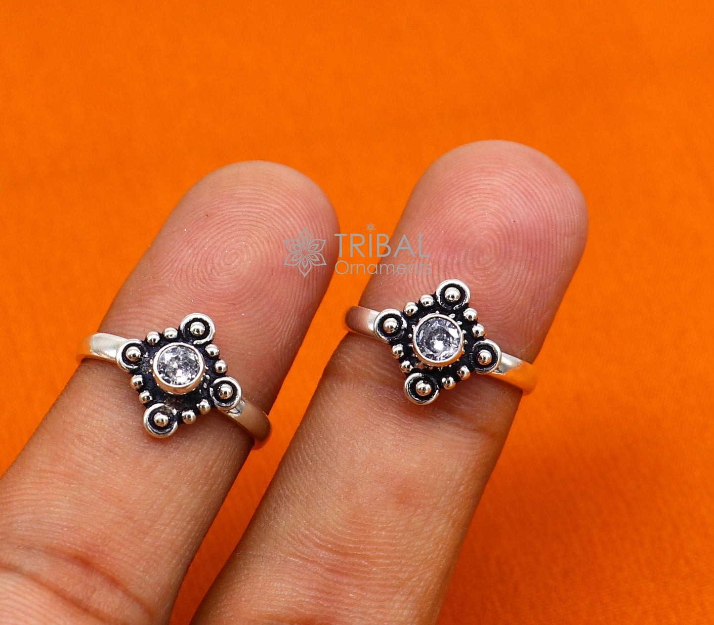 925 sterling silver adjustable size toe ring band cubic zircon stone tribal belly dance ethnic cultural  jewelry from india ntr91 - TRIBAL ORNAMENTS