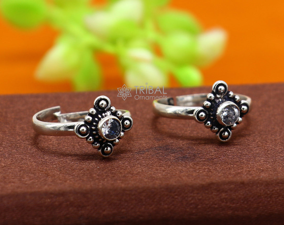 925 sterling silver adjustable size toe ring band cubic zircon stone tribal belly dance ethnic cultural  jewelry from india ntr91 - TRIBAL ORNAMENTS