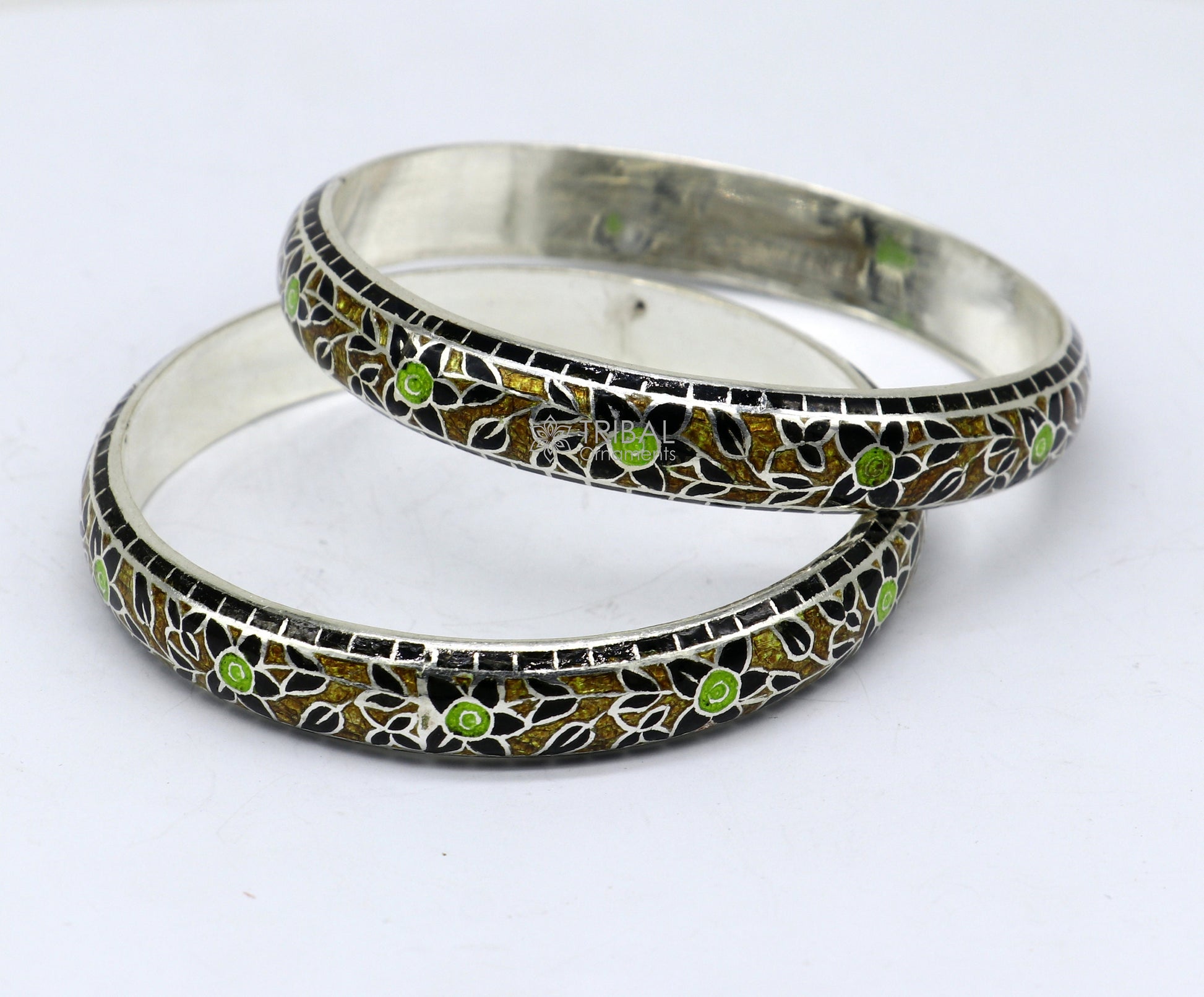 925 Sterling silver Traditional cultural design meenakari (color enamel )bangles bracelet brides trendy style jewelry from india nba360 - TRIBAL ORNAMENTS