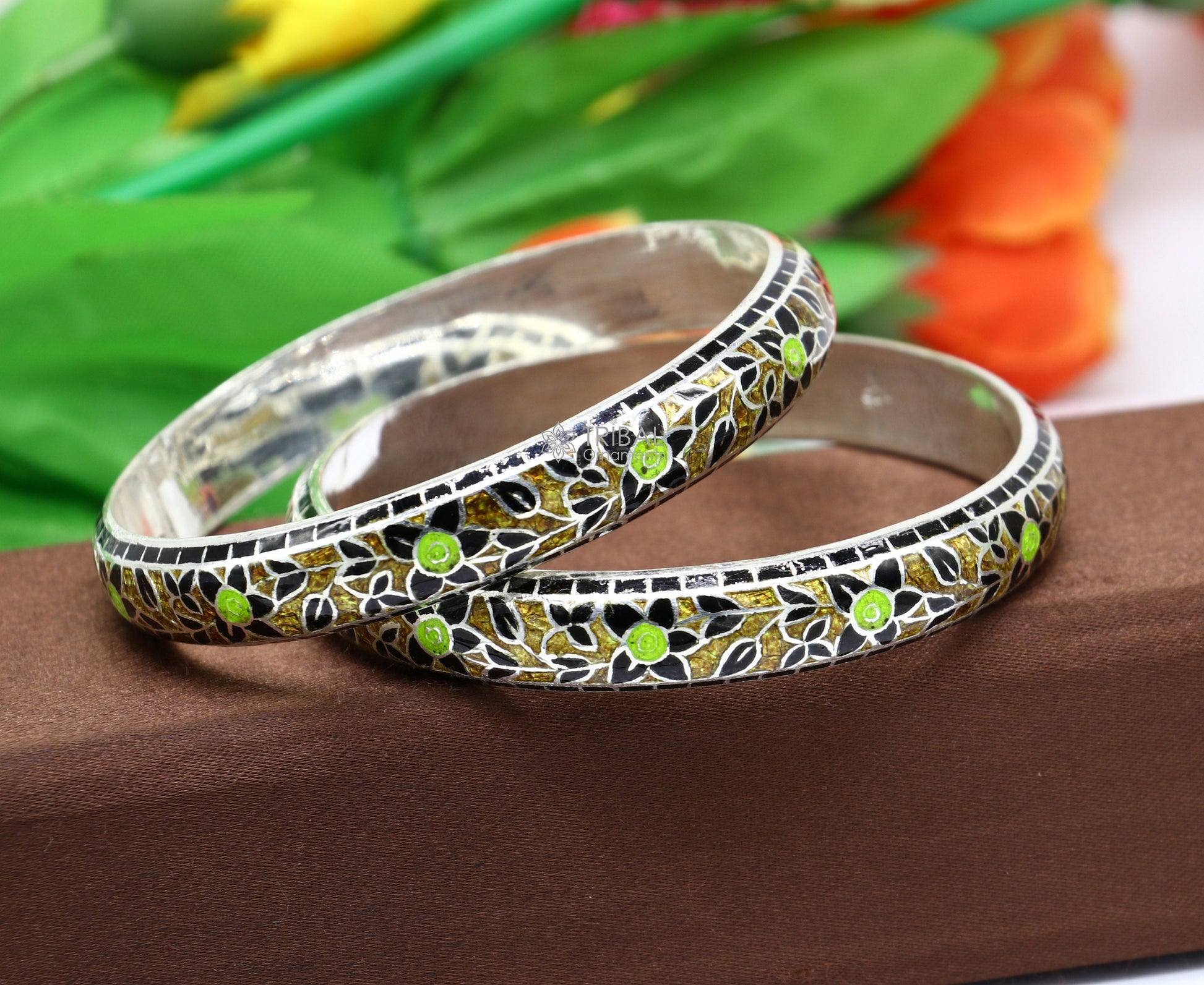 925 Sterling silver Traditional cultural design meenakari (color enamel )bangles bracelet brides trendy style jewelry from india nba360 - TRIBAL ORNAMENTS