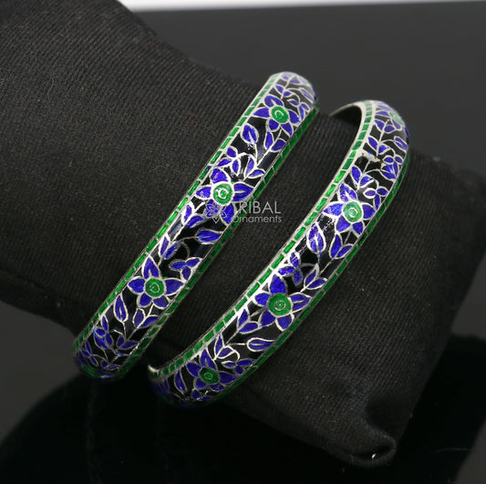 925 Sterling silver Traditional cultural design meenakari (color enamel )bangles bracelet brides trendy style jewelry from india nba361 - TRIBAL ORNAMENTS