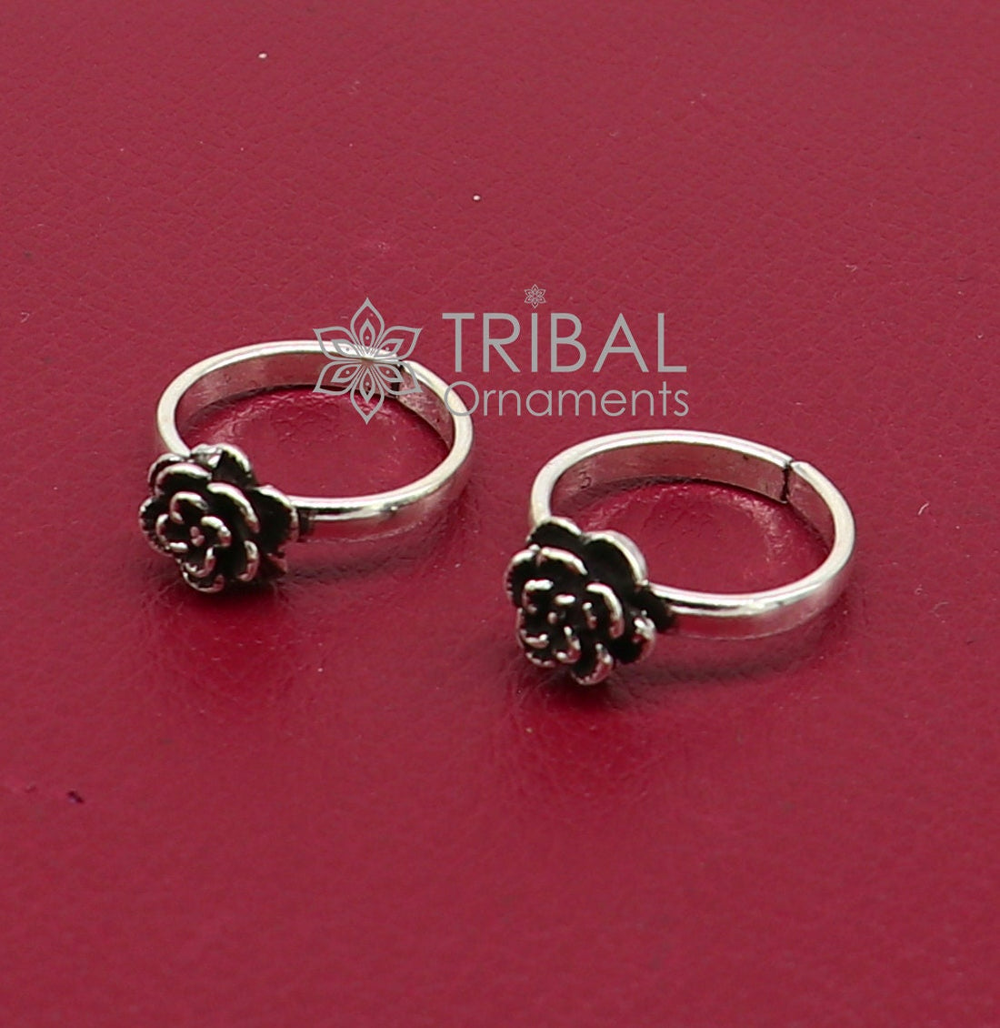 925 sterling silver adjustable size toe ring band rose flower design tribal belly dance ethnic cultural  jewelry from india ntr94 - TRIBAL ORNAMENTS