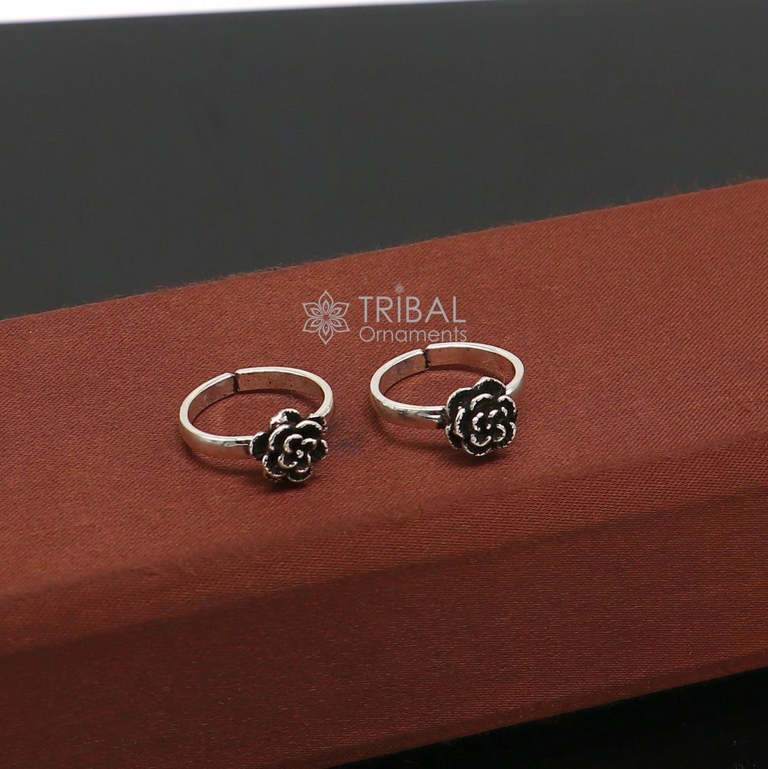 925 sterling silver adjustable size toe ring band rose flower design tribal belly dance ethnic cultural  jewelry from india ntr94 - TRIBAL ORNAMENTS