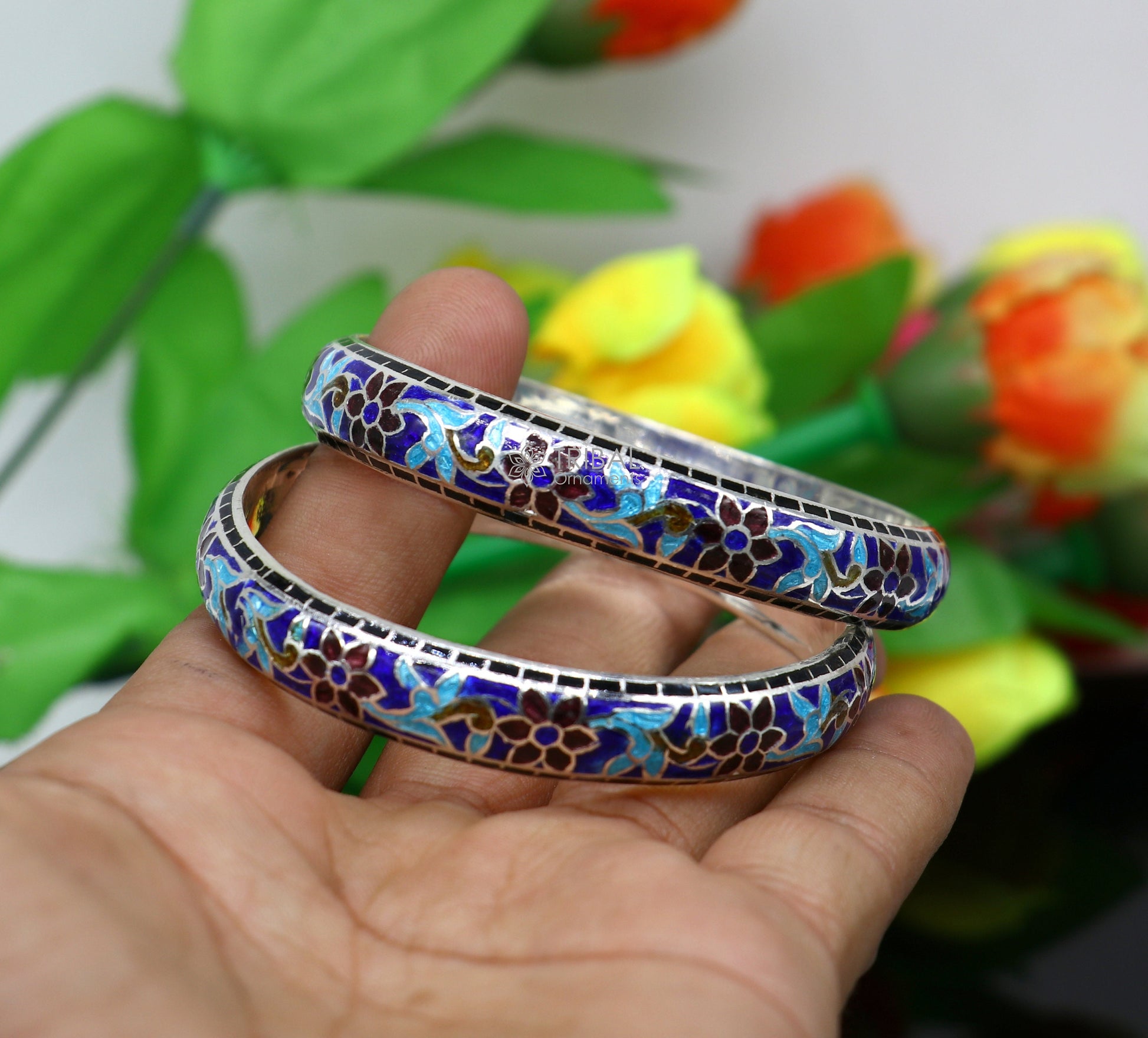 925 Sterling silver Traditional cultural design meenakari (color enamel )bangles bracelet brides trendy style jewelry from india nba363 - TRIBAL ORNAMENTS