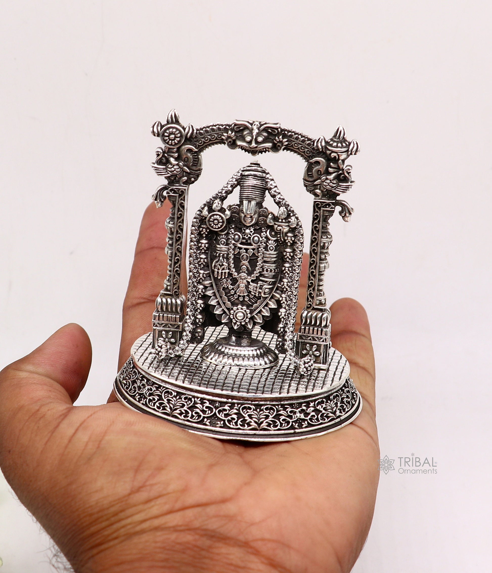 3.5" 925 sterling silver stylish Hindu idol tirupati balaji statue sculpture figurine amazing design Krishna statue gifting jewelry art604 - TRIBAL ORNAMENTS