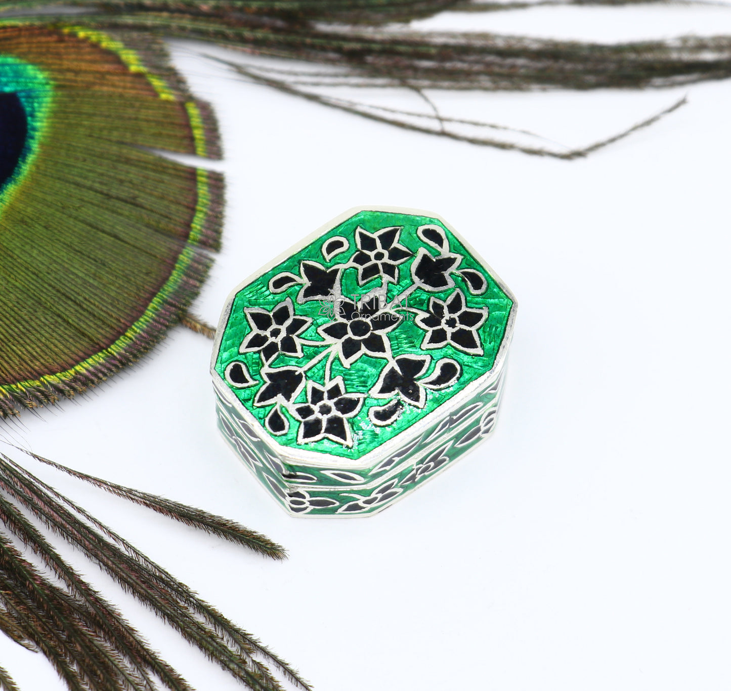 925 sterling silver unique enamel wrok design handmade brides eyes kajal box, surma box, kumkum sindur box small trinket box article stb783 - TRIBAL ORNAMENTS