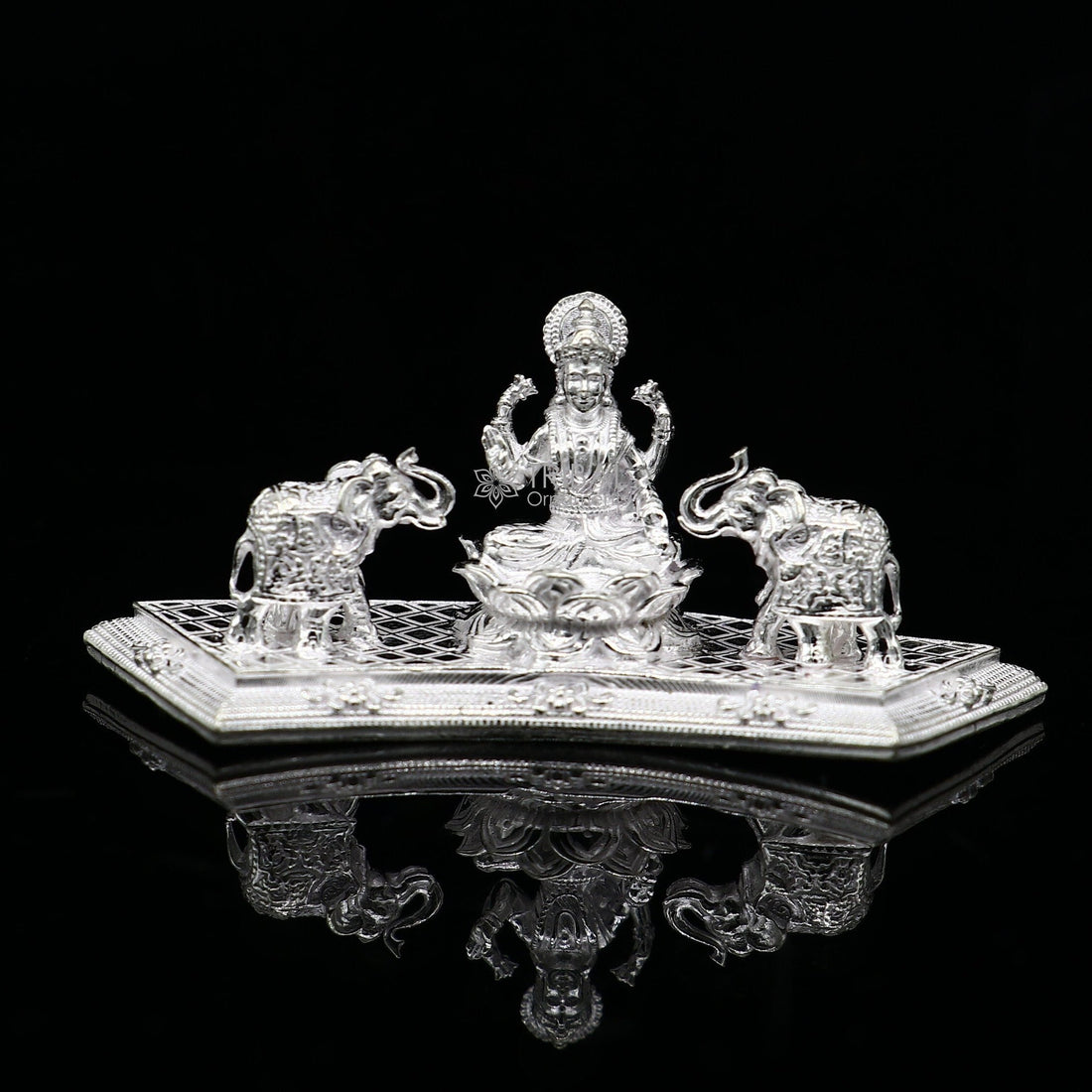 925 Sterling silver handmade Indian Idols Goddess Laxmi with elephant Statue figurine, puja articles Diwali puja gift art625 - TRIBAL ORNAMENTS