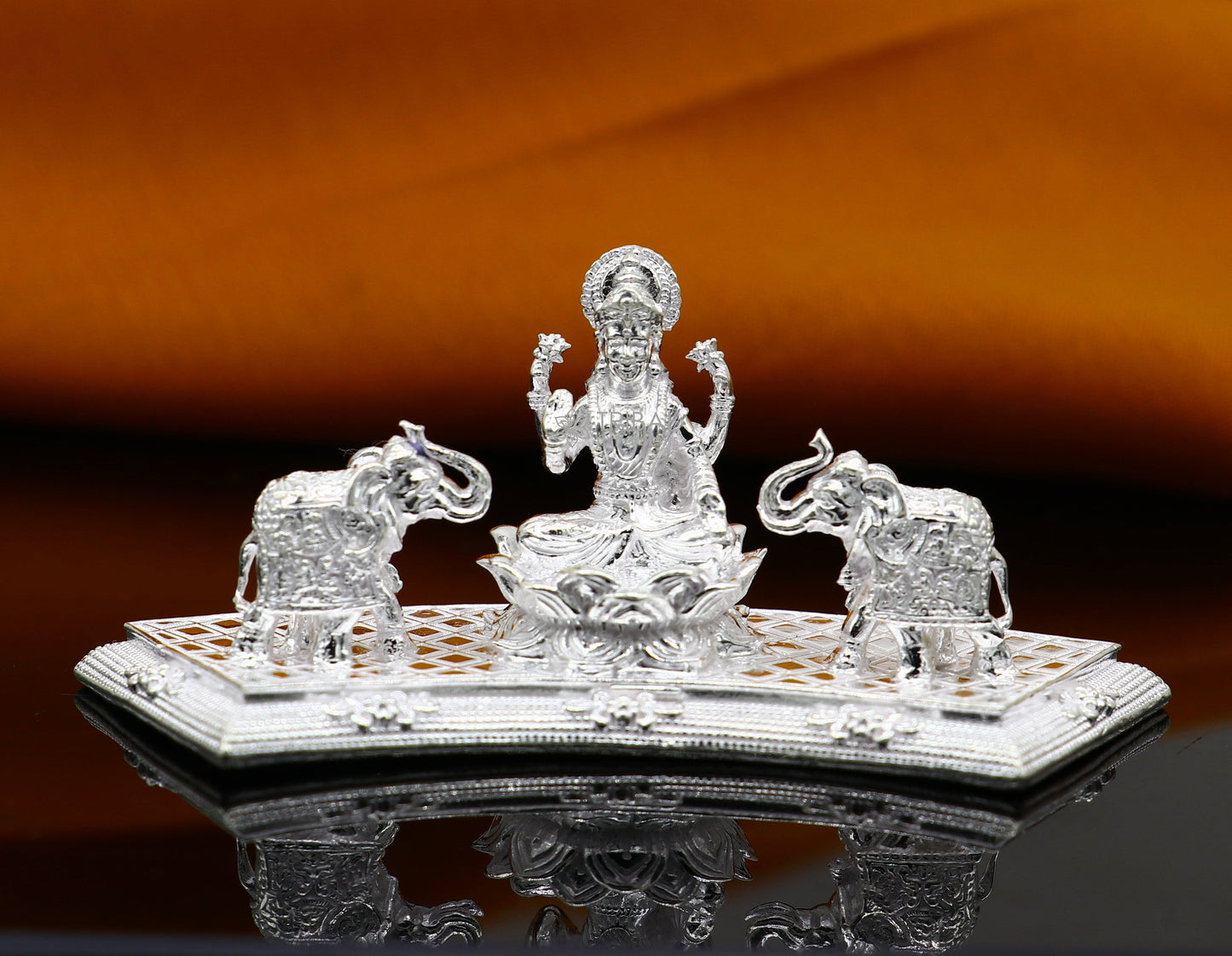 925 Sterling silver handmade Indian Idols Goddess Laxmi with elephant Statue figurine, puja articles Diwali puja gift art626 - TRIBAL ORNAMENTS