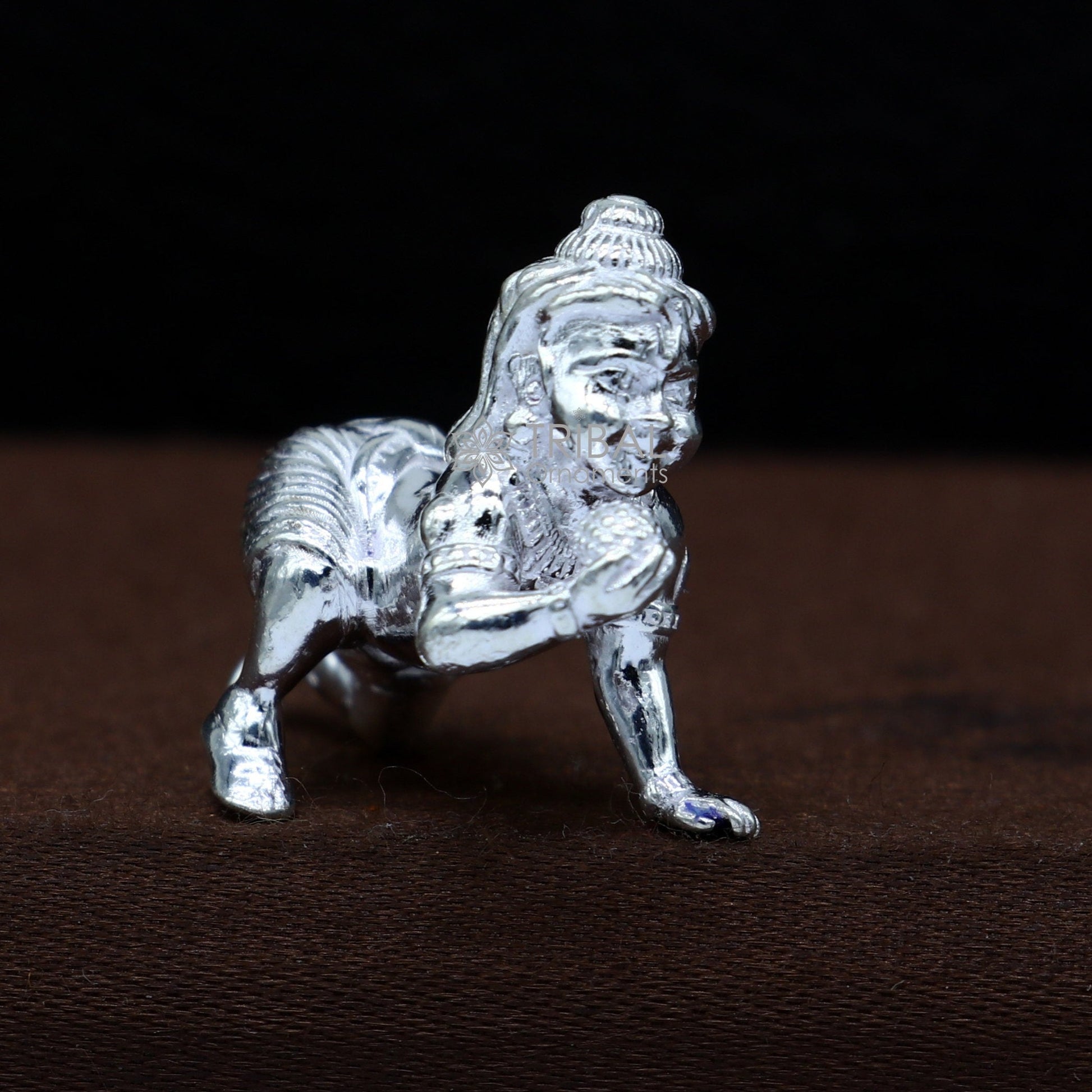 925 Solid silver handmade customized idol crawling Krishna, Bal Gopal, baby Krishna small statue sculpture home temple puja article art627 - TRIBAL ORNAMENTS