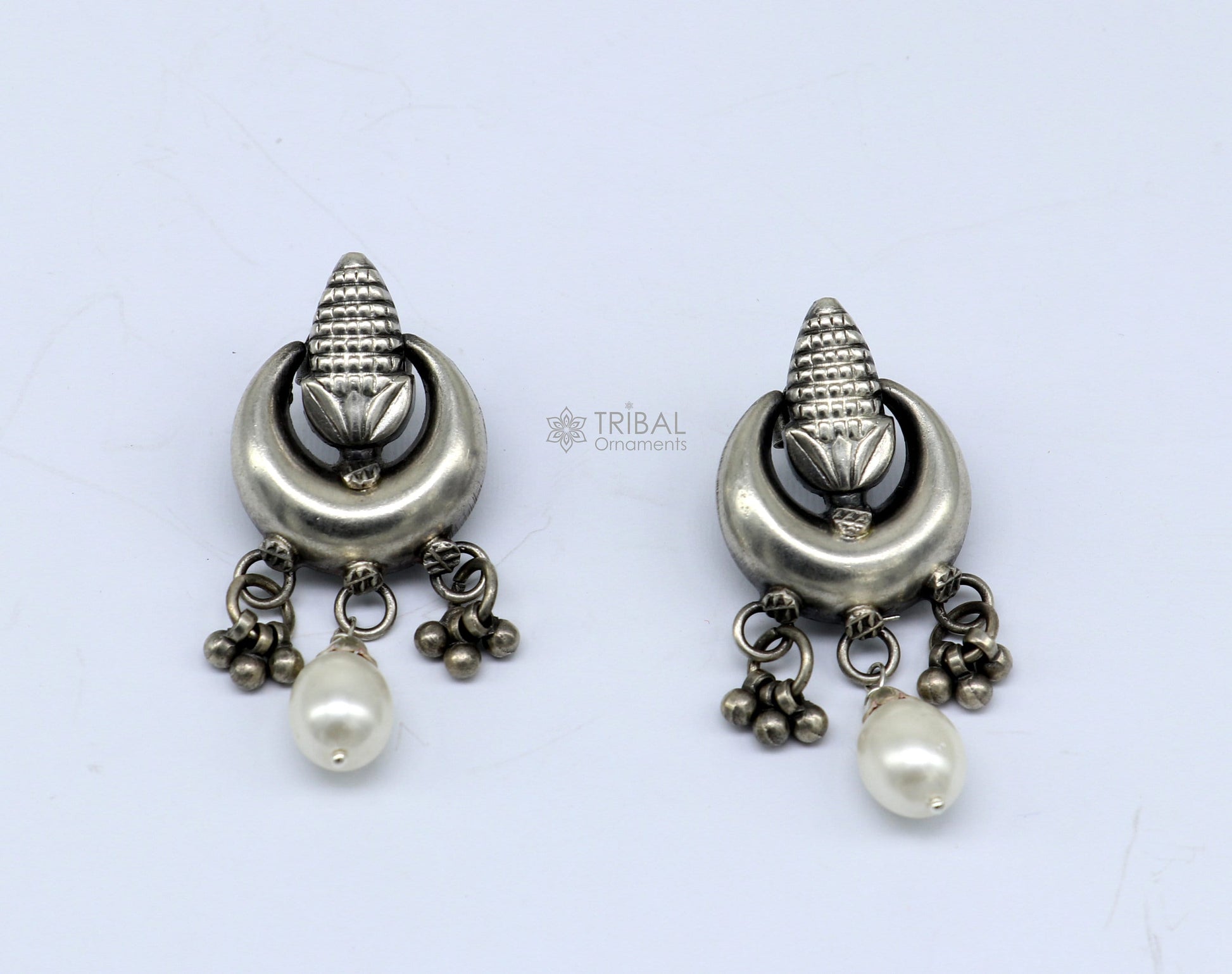 Traditional cultural trendy 925 sterling silver fabulous half moon style stud earrings with hanging pearl stud earring jewelry s1153 - TRIBAL ORNAMENTS