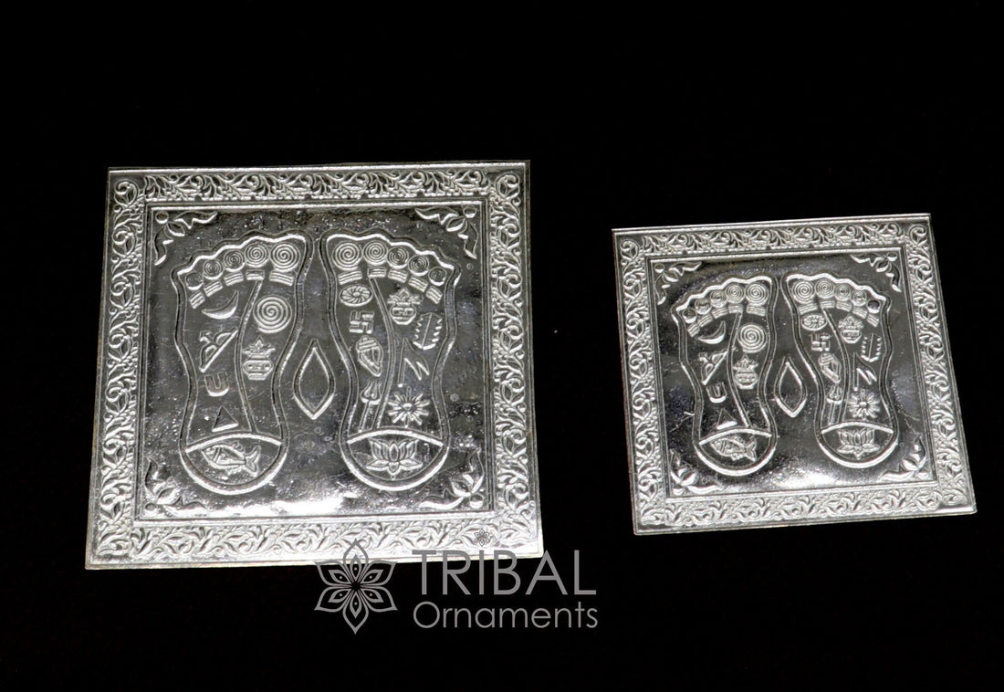 925 sterling silver handmade divine holy shree Lakshmi charan paduka for home temple puja article, amazing silver article su1035 - TRIBAL ORNAMENTS