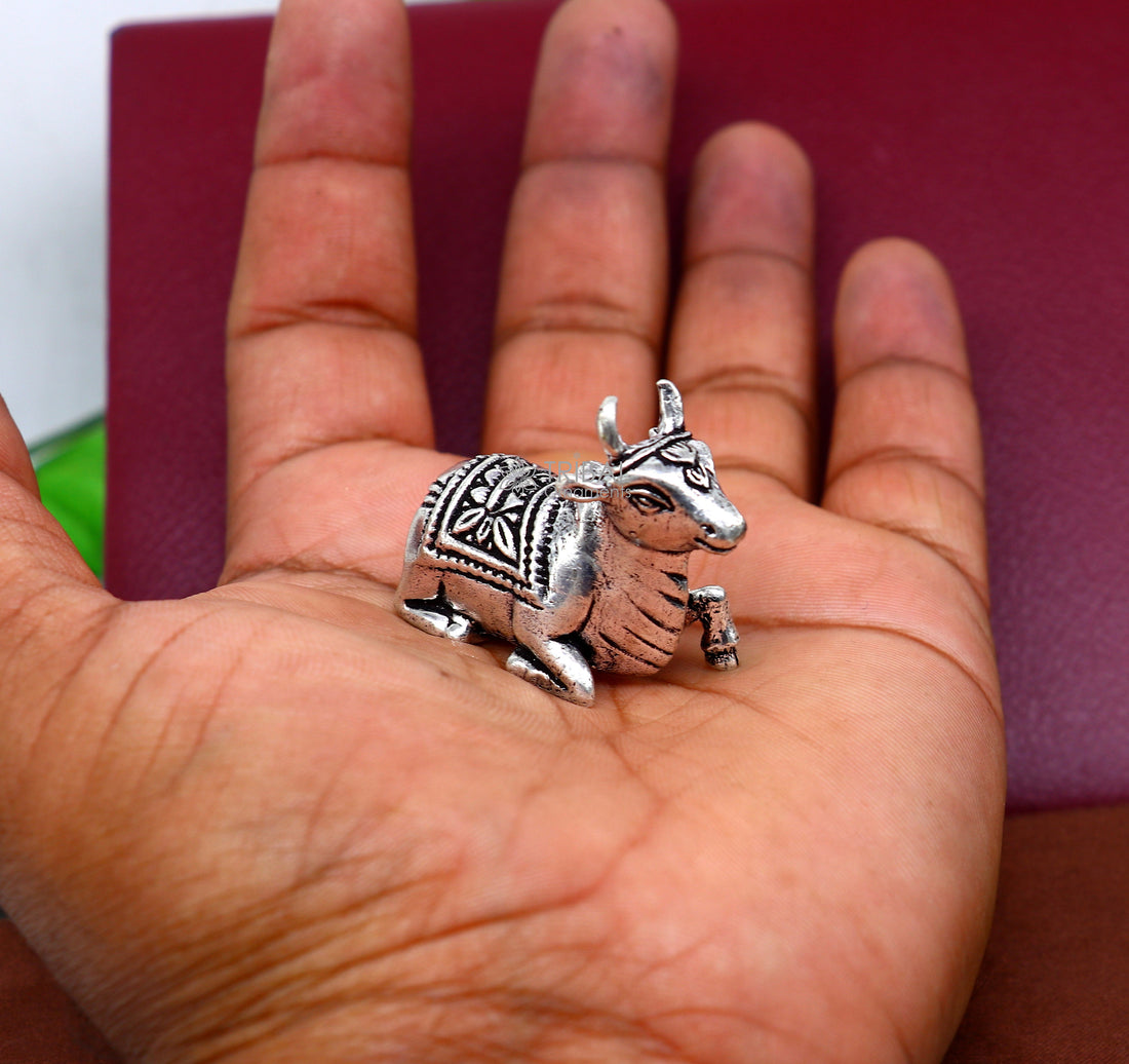 925 Sterling silver Lord Shiva  Nandi Maharaj handmade small solid figurine for puja, best gift for lord Shiva, divine Nandi statue ART610 - TRIBAL ORNAMENTS