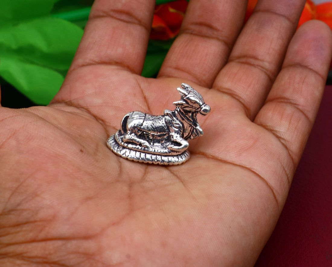 925 Sterling silver Lord Shiva  Nandi Maharaj handmade small solid figurine for puja, best gift for lord Shiva, divine Nandi statue ART611 - TRIBAL ORNAMENTS