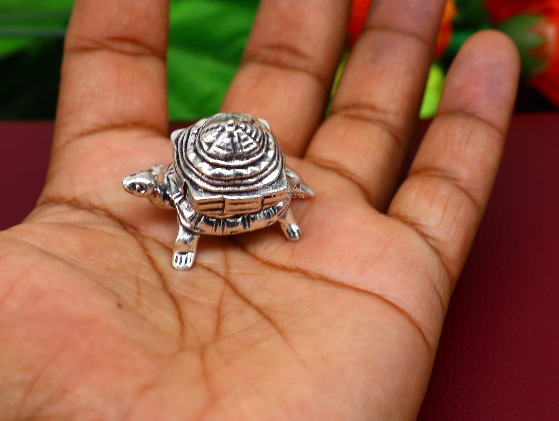 925 silver vintage design small tortoise statue sculpture with shree yantram pyramid  best puja article collection silver figurine art612 - TRIBAL ORNAMENTS