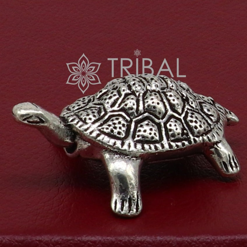 925 sterling silver Solid design small tortoise statue sculpture puja article collection silver figurine for wealth and prosperity art613 - TRIBAL ORNAMENTS