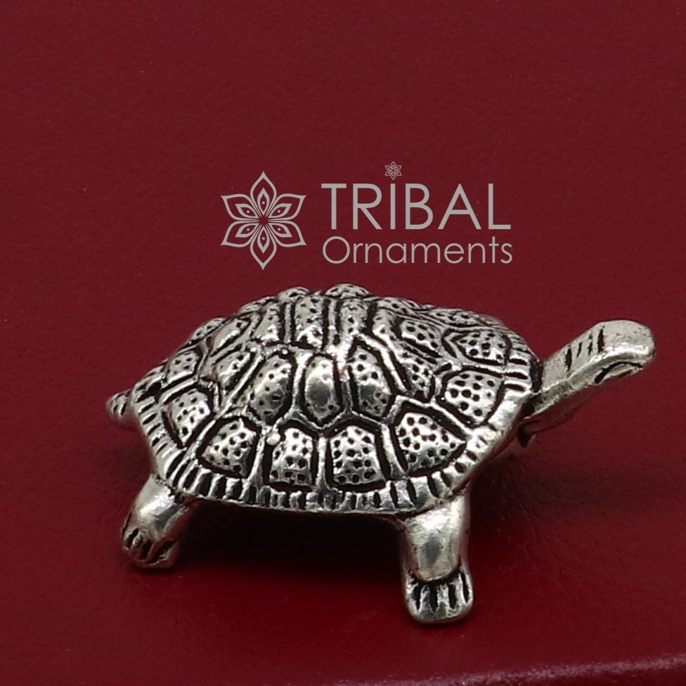 925 sterling silver Solid design small tortoise statue sculpture puja article collection silver figurine for wealth and prosperity art613 - TRIBAL ORNAMENTS