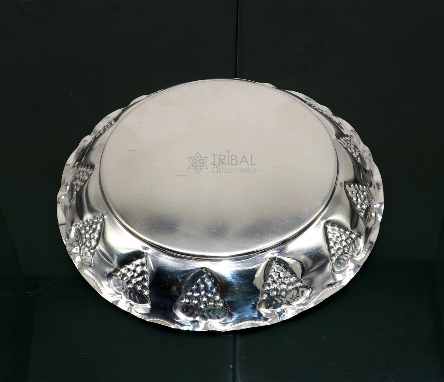 925 sterling silver exclusive handcrafted work light weight Puja tray or plate, silver puja utensils, silver article, silver thali  sv271 - TRIBAL ORNAMENTS
