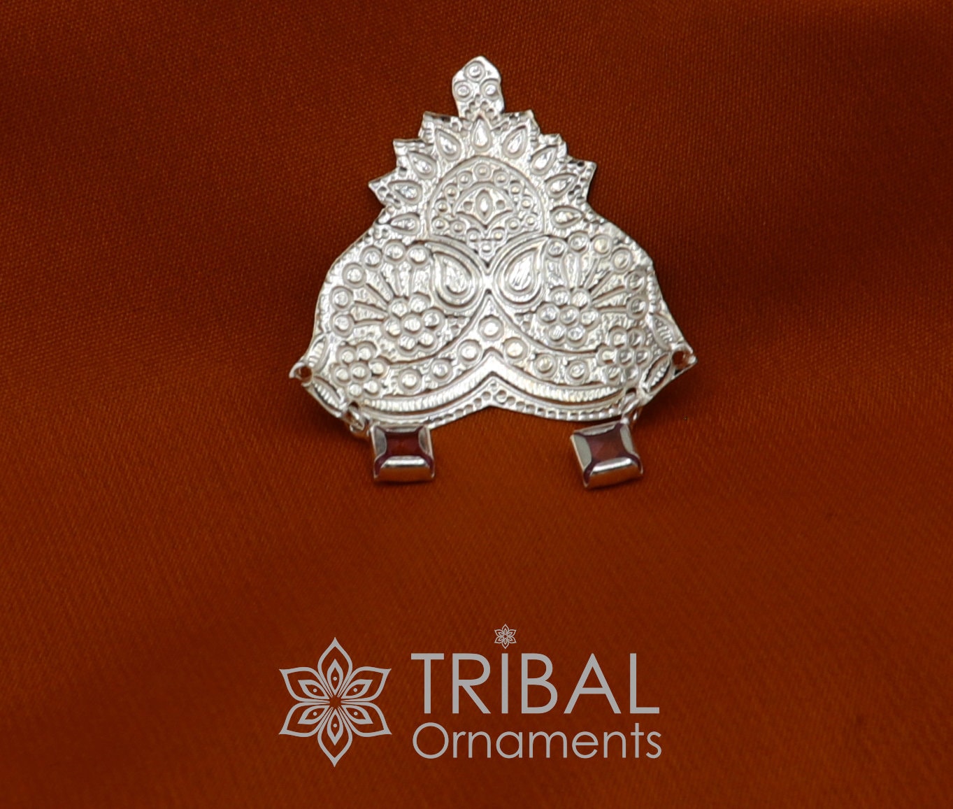 925 sterling silver vintage antique design mukut (crown), amazing handmade enamel design silver god crown home temple god hat su1045 - TRIBAL ORNAMENTS