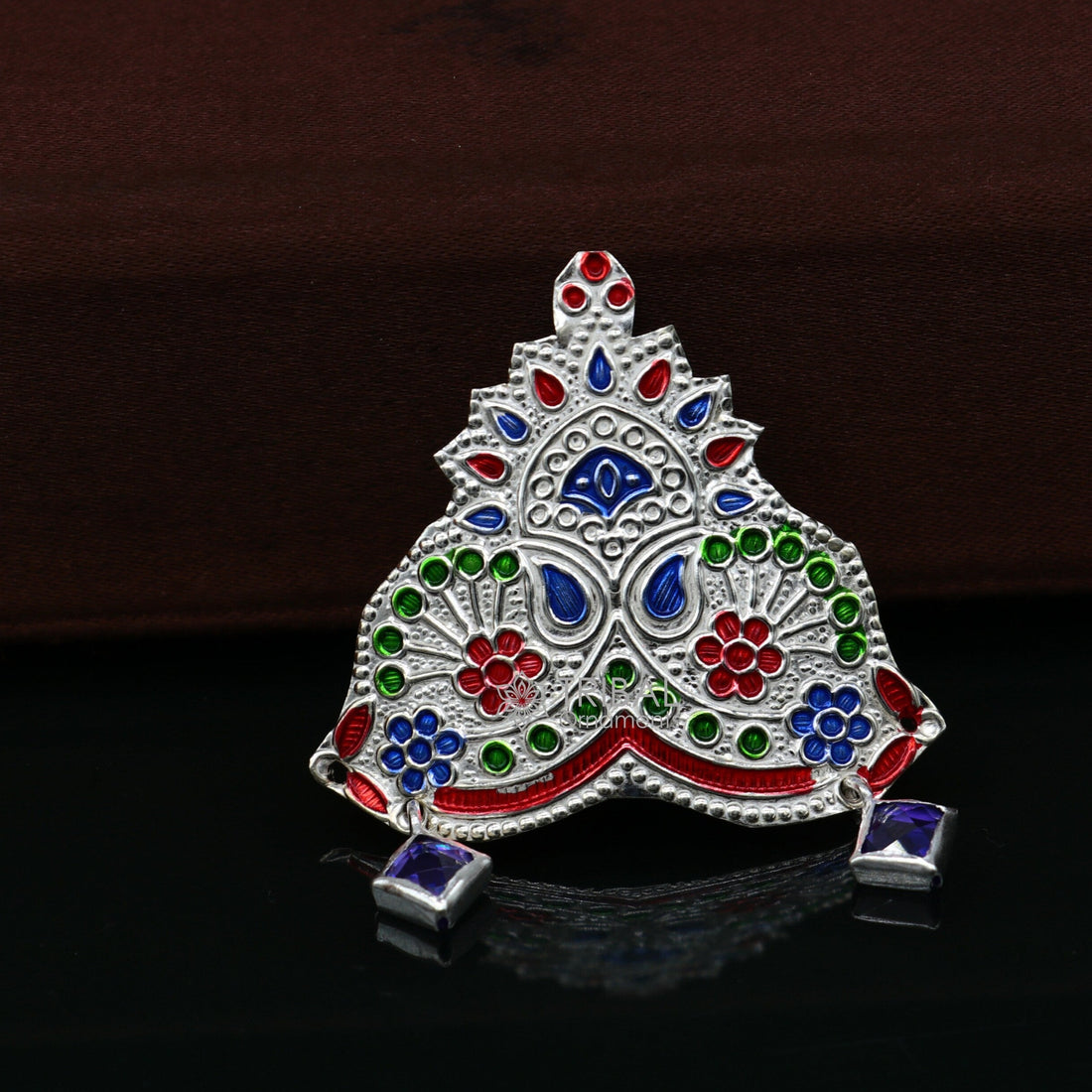 925 sterling silver vintage antique design mukut (crown), amazing handmade enamel design silver god crown home temple god hat su1046 - TRIBAL ORNAMENTS