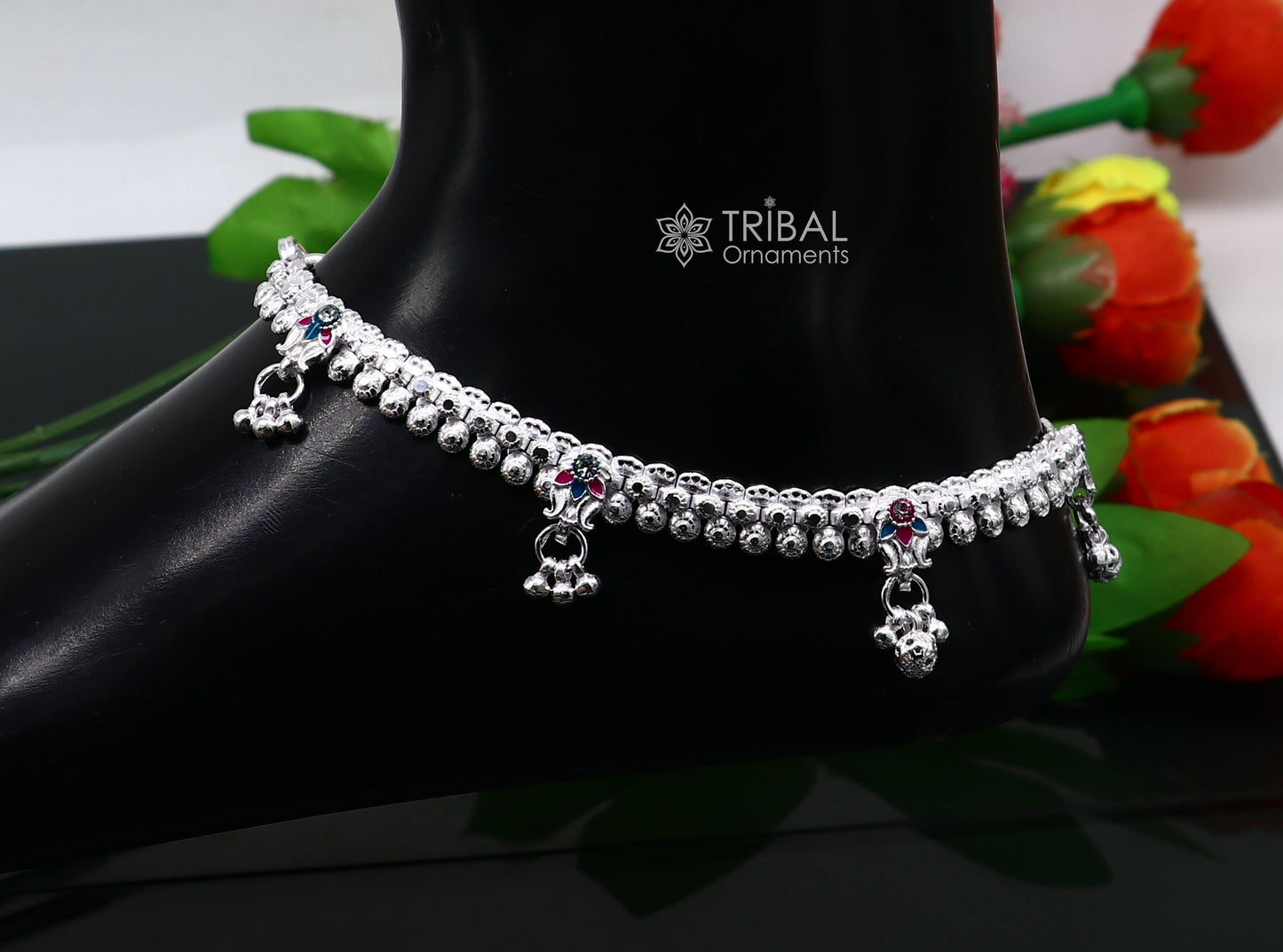 10" Gorgeous flexible anklet real 925 sterling silver handmade vintage design ankle bracelet excellent tribal  ethnic brides jewelry ank542 - TRIBAL ORNAMENTS