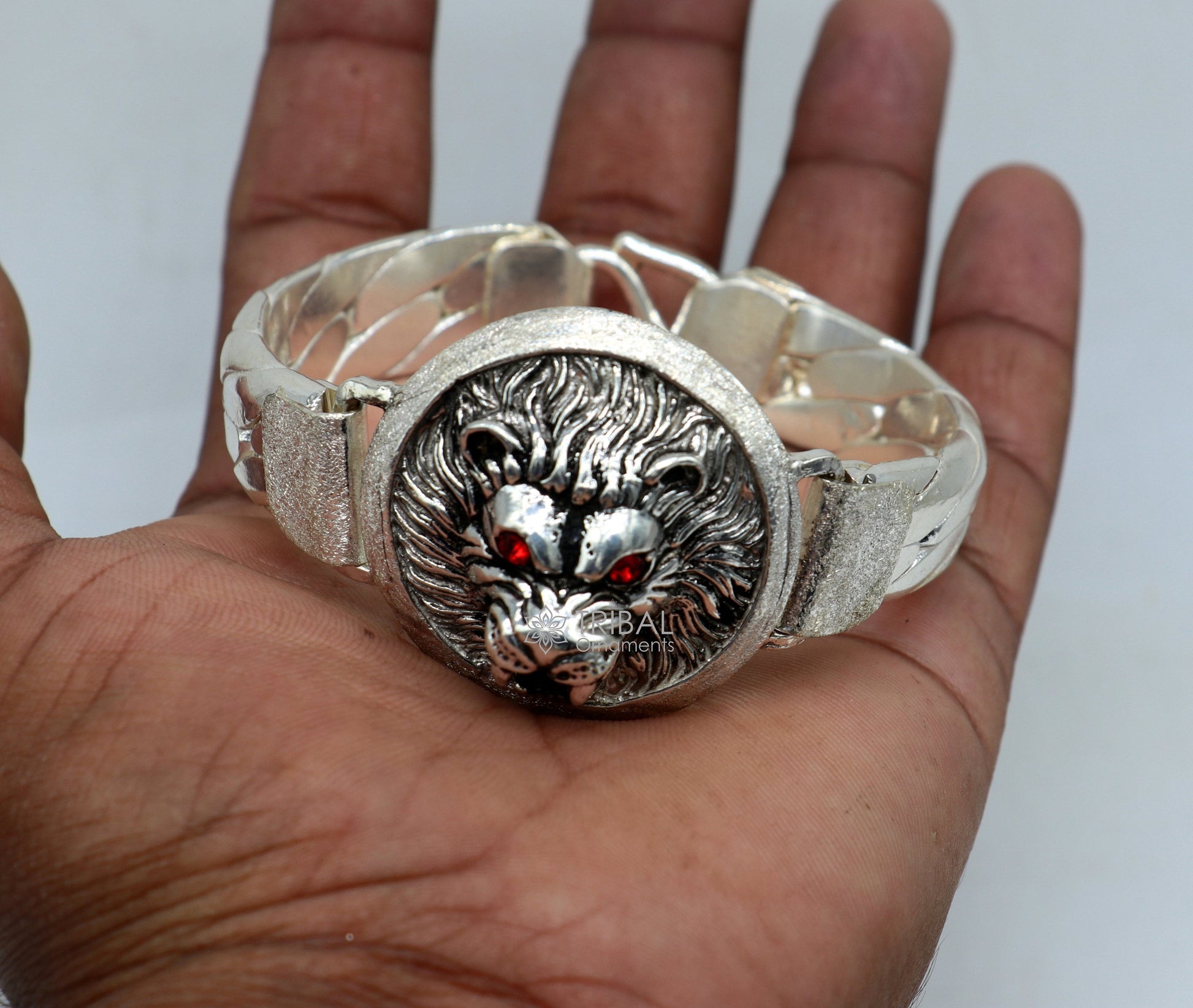 925 sterling silver fabulous lion face cultural stylish attractive kada bracelet pretty work attractive tribal belly dance jewelry sbr665 - TRIBAL ORNAMENTS