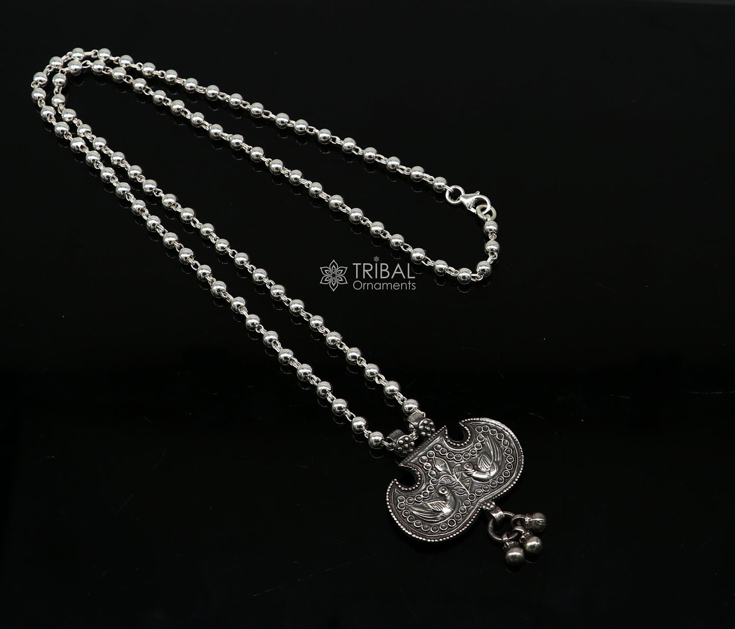 925 sterling silver handmade 4mm beaded long necklace with unique design traditional cultural functional necklace jewelry  SET581 - TRIBAL ORNAMENTS