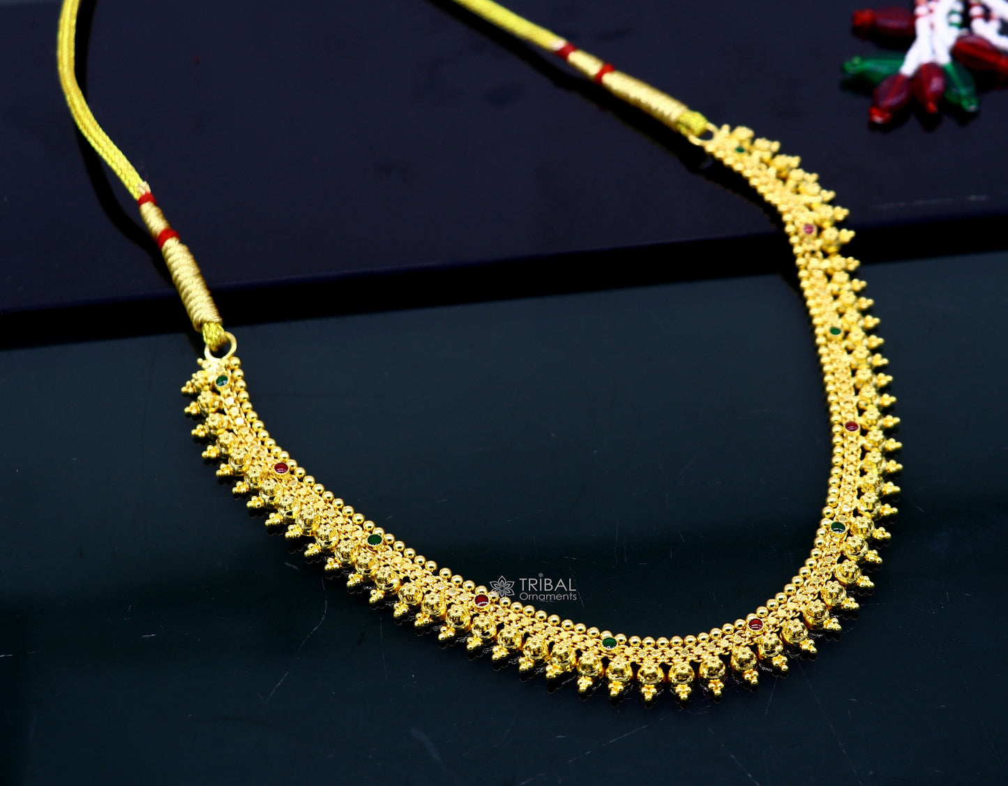 Hallmarked 22kt yellow gold handmade Traditional cultural trendy design necklace set brides tribal ethnic jewelry From India set93 - TRIBAL ORNAMENTS