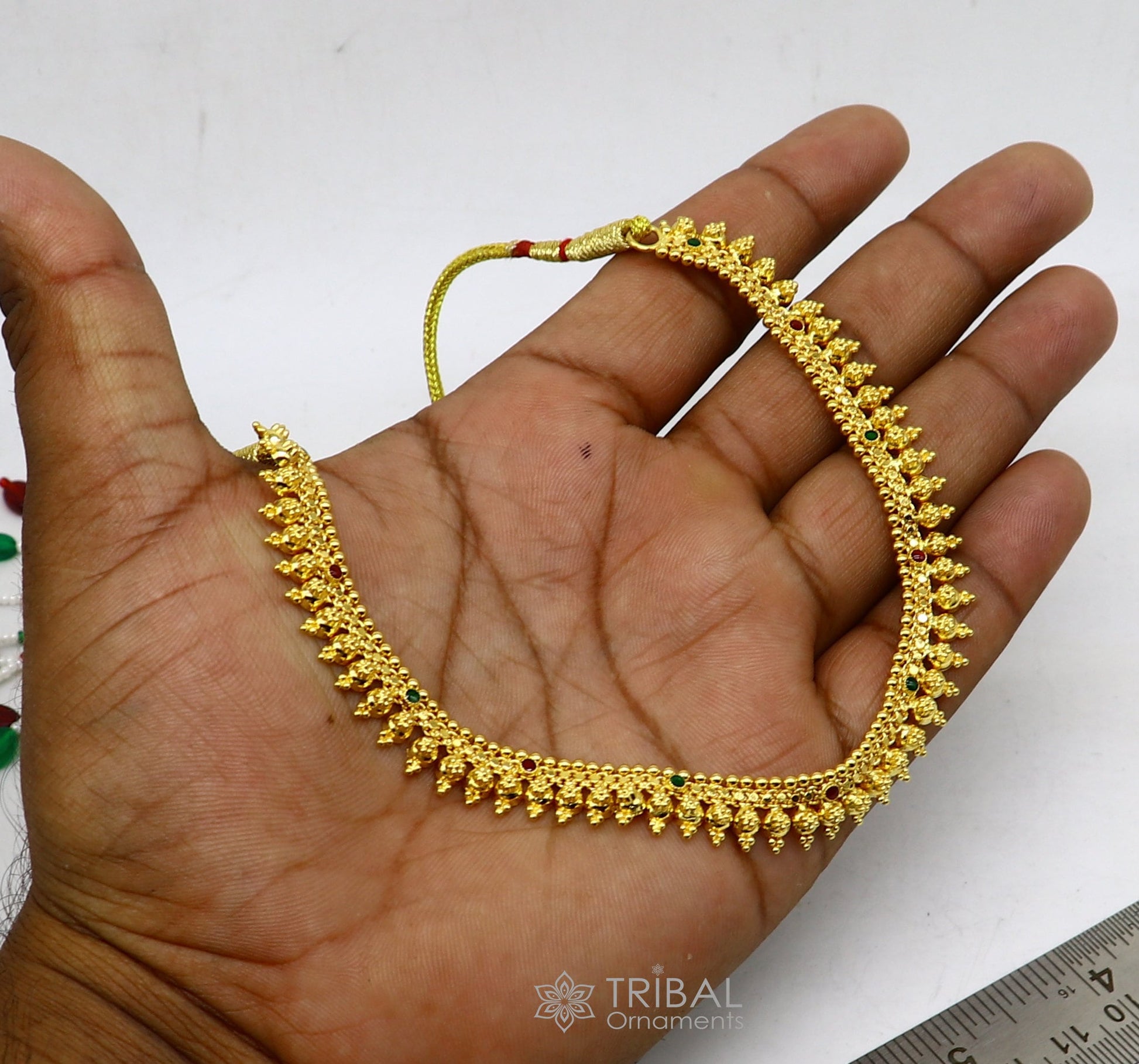 Hallmarked 22kt yellow gold handmade Traditional cultural trendy design necklace set brides tribal ethnic jewelry From India set93 - TRIBAL ORNAMENTS