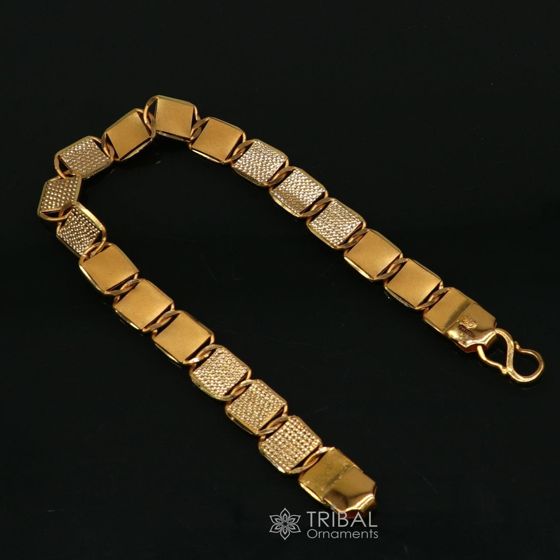 Hallmarked 22kt yellow gold handmade solid gold bar Royal nawabi Chain or Bracelet fabulous diamond cut design men's jewelry gbr42 - TRIBAL ORNAMENTS