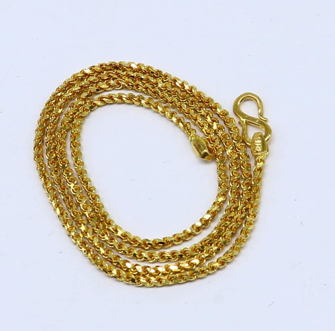 Solid 22k yellow gold handmade fabulous Rope chain necklace excellent gold unisex chain certified best gifting jewelry men's girls gch578 - TRIBAL ORNAMENTS