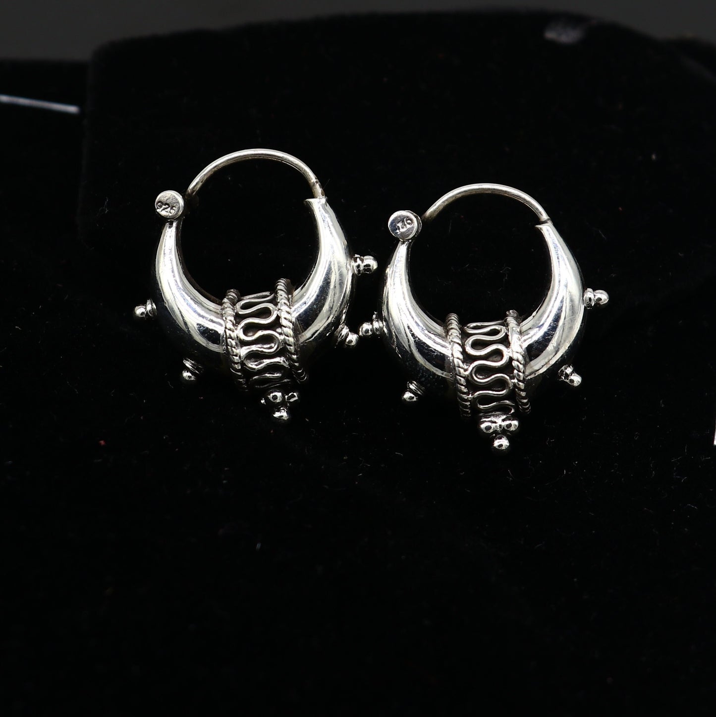 925 sterling silver plain shiny traditional cultural design elegant hoops earrings kundal tribal belly dance brides dainty jewelry s1157 - TRIBAL ORNAMENTS