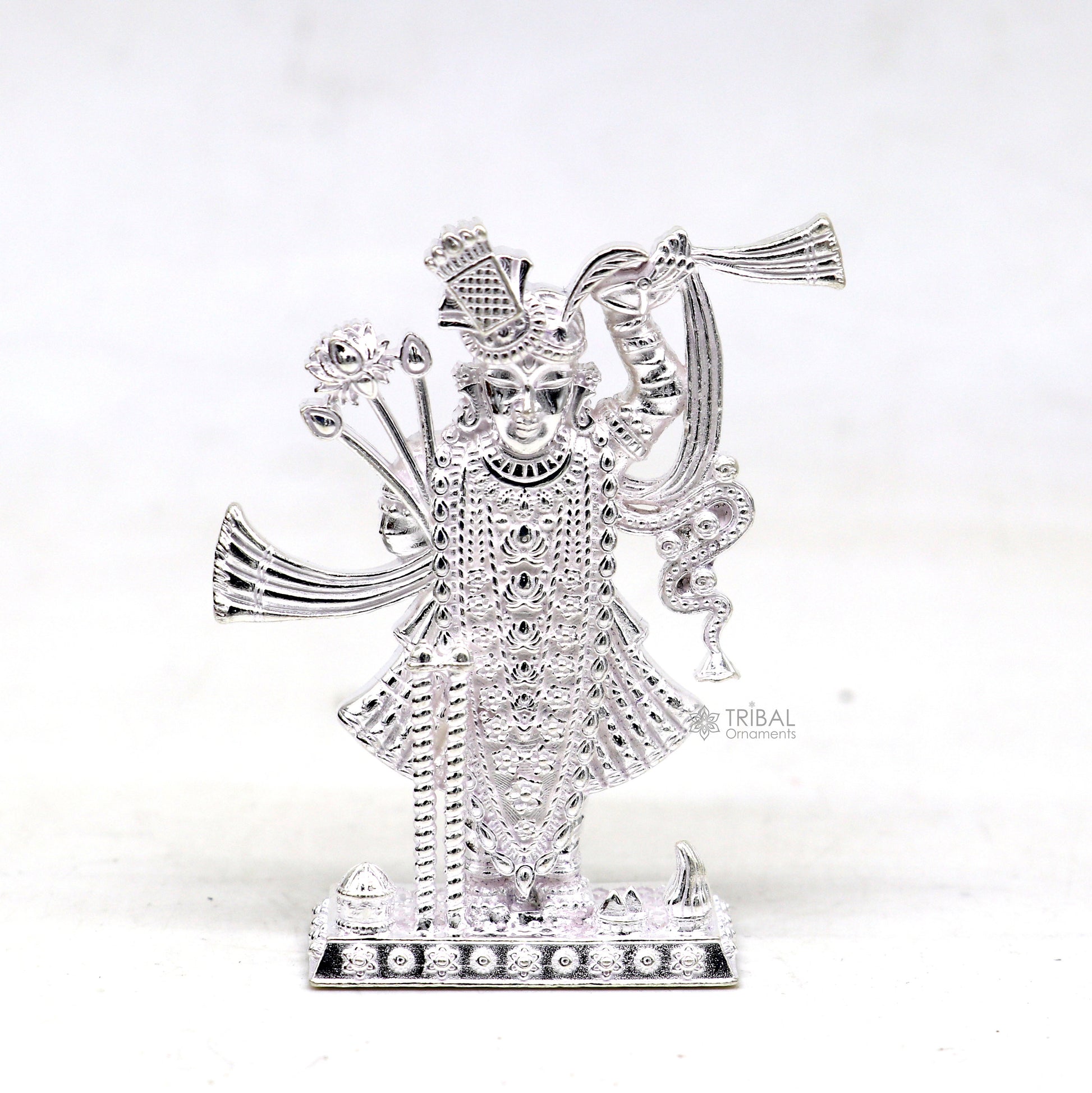 2.0"  925 Sterling silver handmade design Idols Lord Krishna  Shrinathji statue figurine, puja articles decorative gift puja art635 - TRIBAL ORNAMENTS