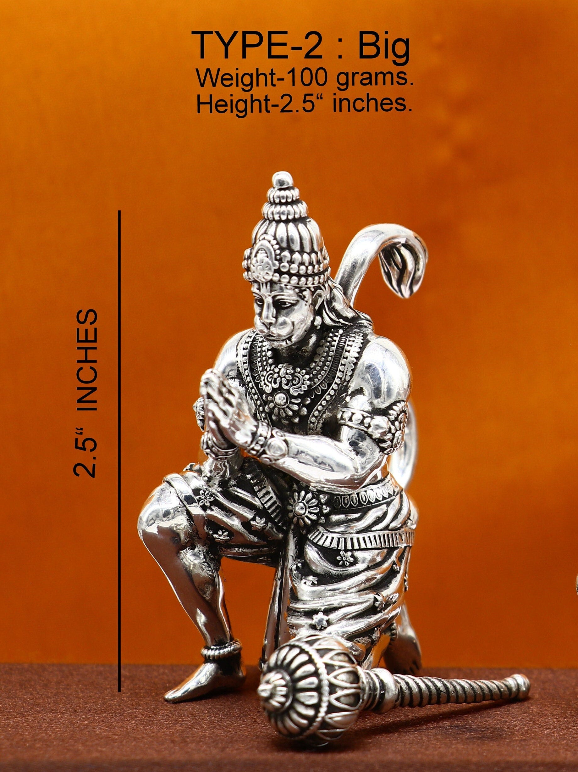 2.5" 925 silver handmade Lord hanuman statue, best puja or gifting god hanuman statue sculpture home temple puja art figurine art619 - TRIBAL ORNAMENTS