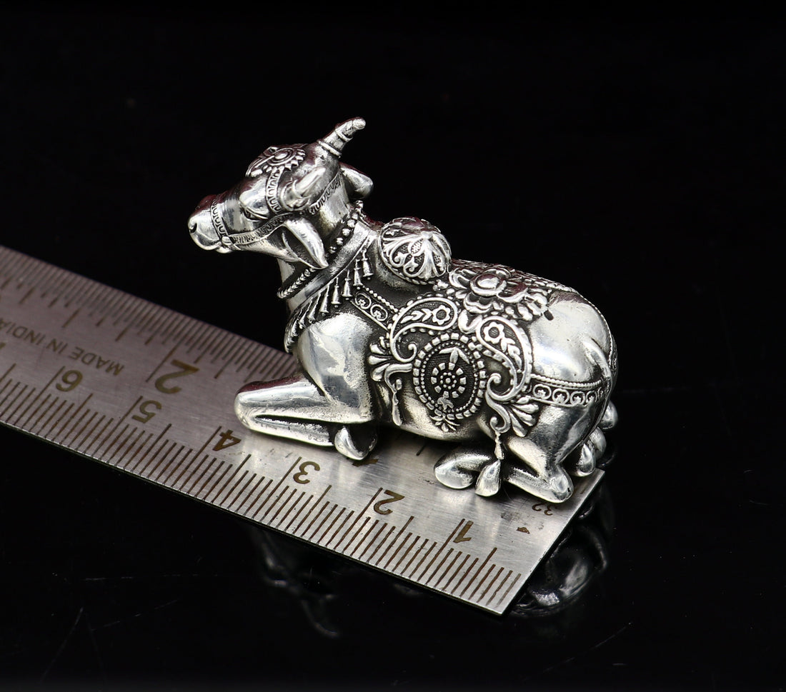 925 Sterling silver Lord Shiva Vahan Nandi Maharaj handmade small article for puja, best gift for lord Shiva, divine Nandi statue Art621 - TRIBAL ORNAMENTS