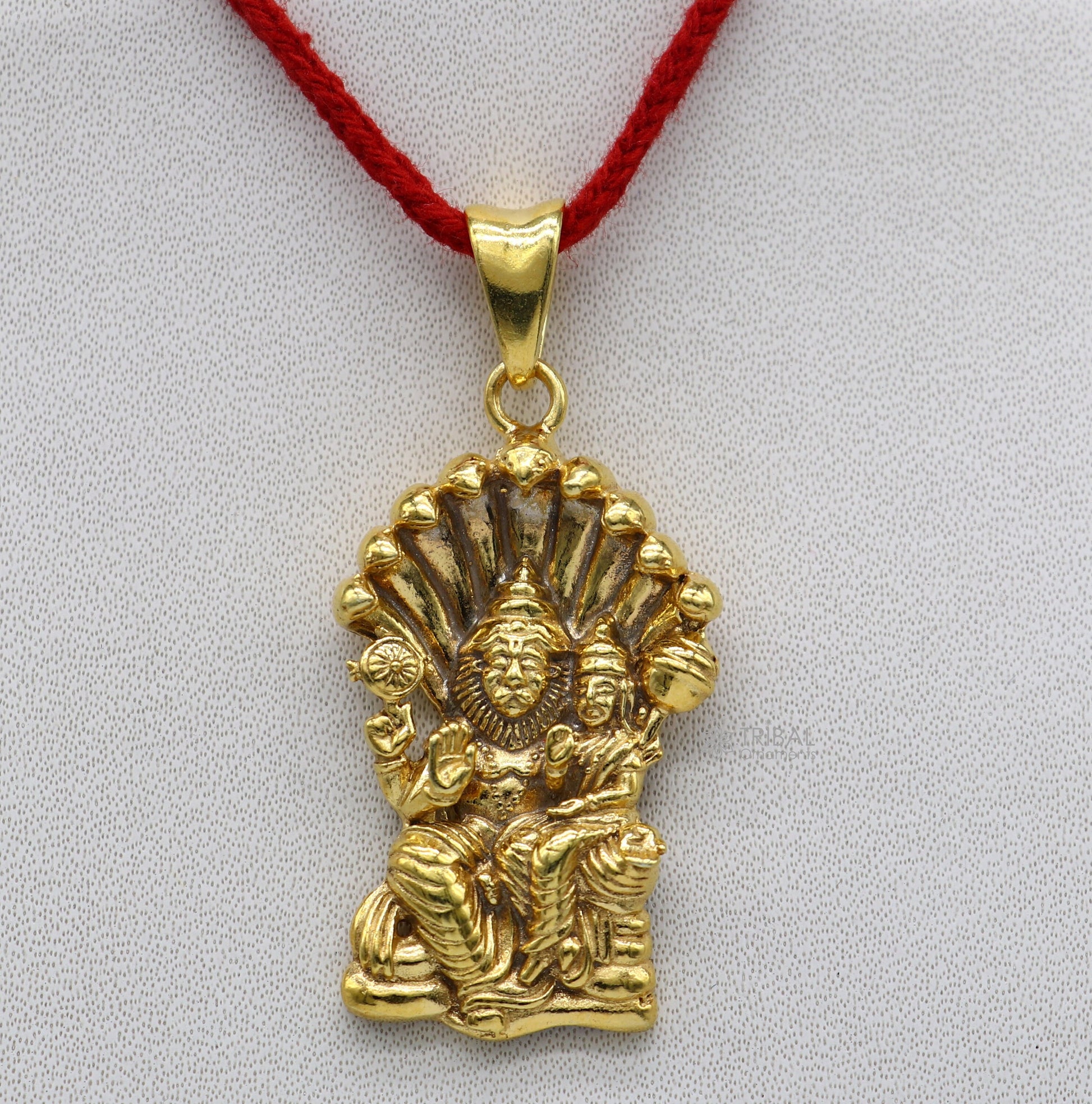 925 sterling silver handmade Vishnu with Laxmi (narsimha)pendant, amazing stylish unisex gold polished pendant personalized jewelry nsp596 - TRIBAL ORNAMENTS