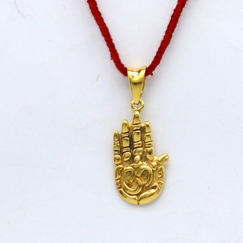 925 sterling silver handmade divine hand palm with 'AUM' excellent unique design gold polished pendant, blessing palm pendant  nsp611 - TRIBAL ORNAMENTS