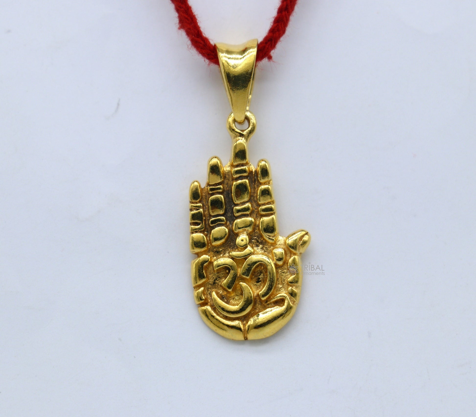 925 sterling silver handmade divine hand palm with 'AUM' excellent unique design gold polished pendant, blessing palm pendant  nsp611 - TRIBAL ORNAMENTS