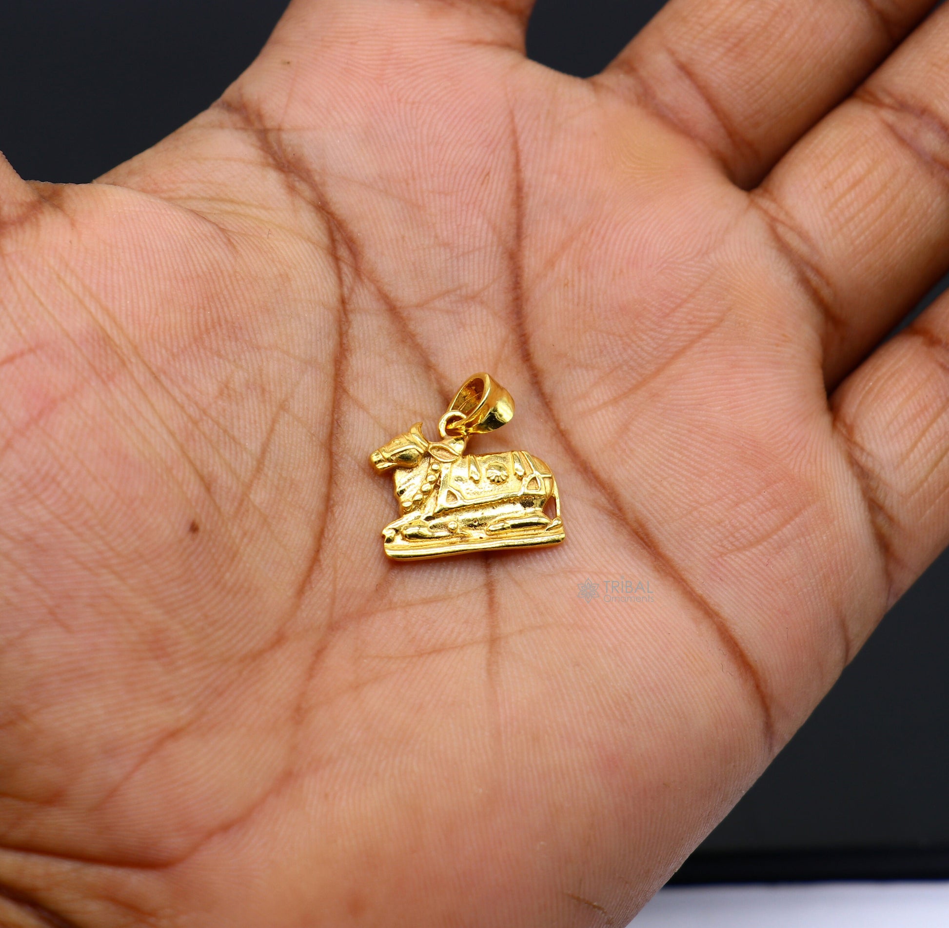 925 sterling silver amazing designer Hindu idol Lord Shiva Nandi Maharaj pendant, excellent gold polished unisex locket pendant nsp612 - TRIBAL ORNAMENTS