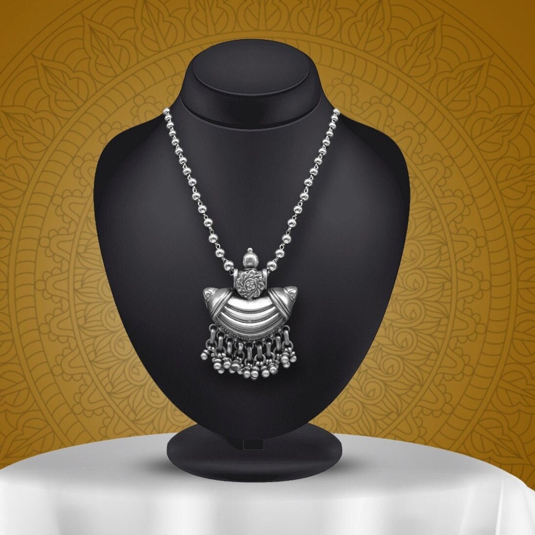Traditional cultural trendy style 925 sterling silver beaded long chain necklace best brides tribal ethnic jewelry of india set585 - TRIBAL ORNAMENTS